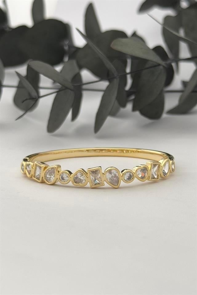 Taşlı Gold Kelepçe Bileklik