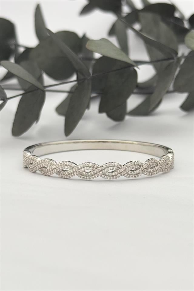 Taşlı Silver Kelepçe Bileklik