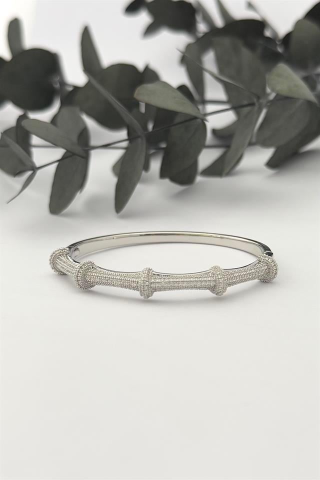 Taşlı Silver Kelepçe Bileklik