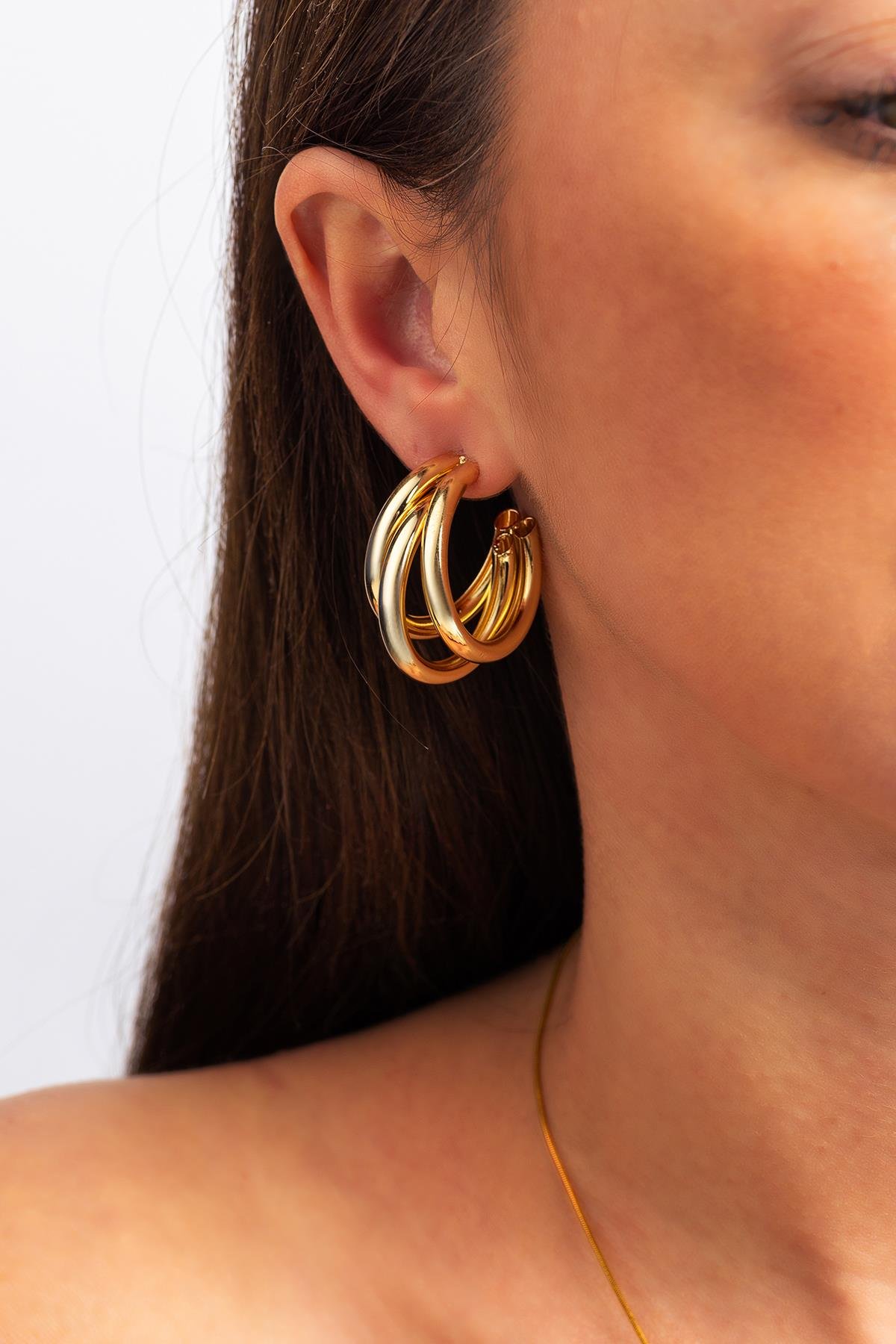 Three Hoop Gold Küpe