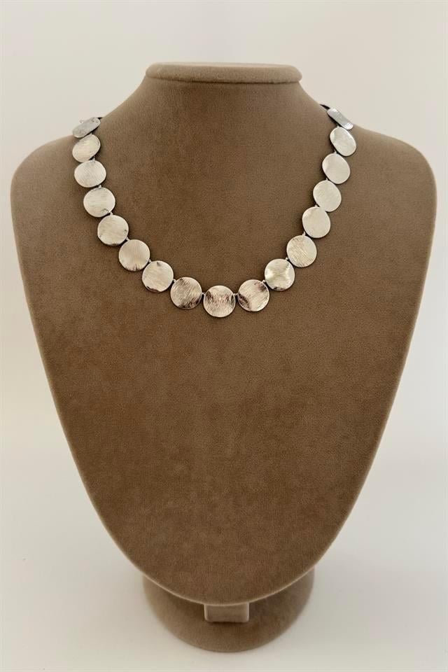 Yuvarlak Pul Motifli Silver Kolye