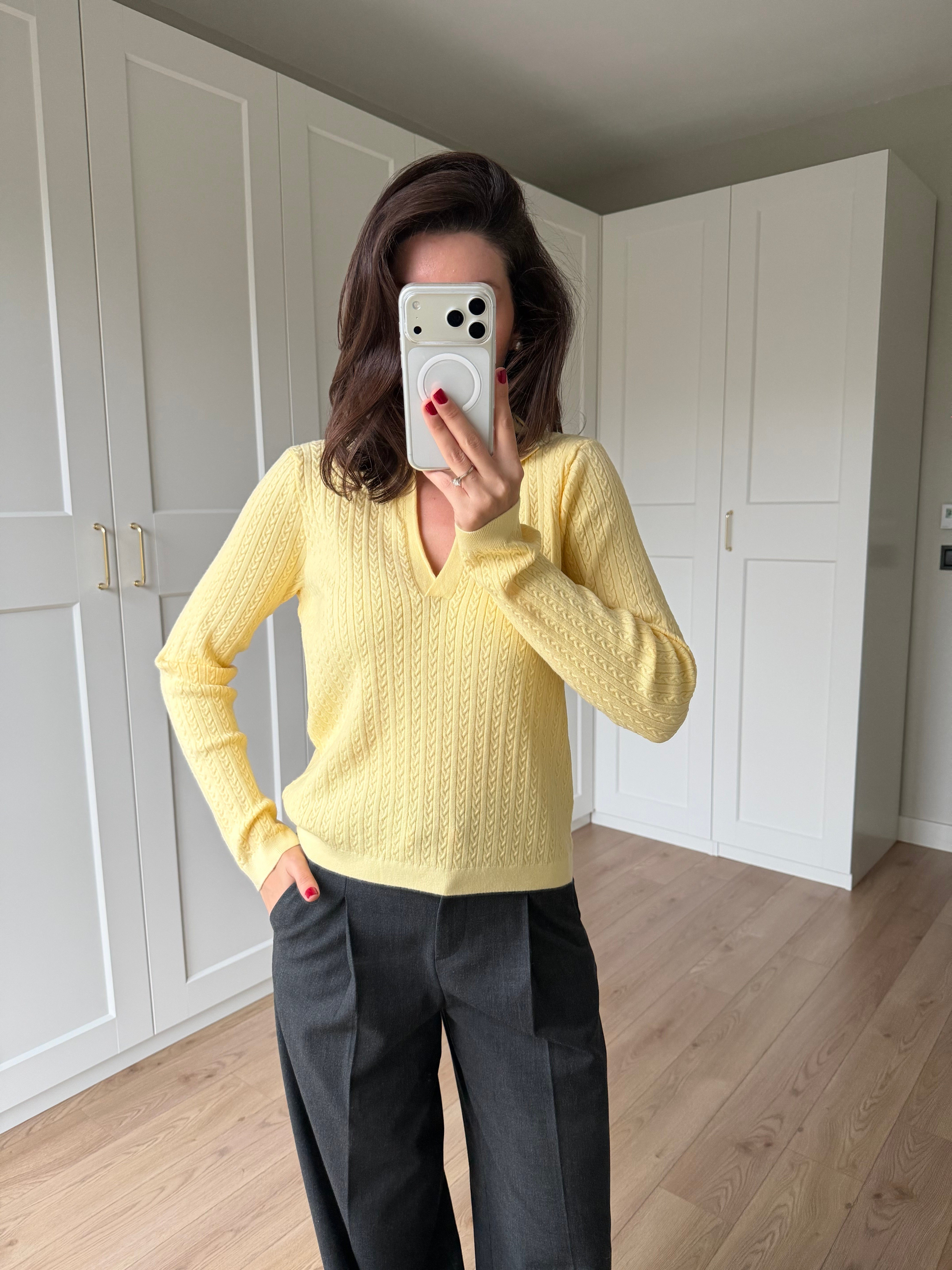  Örgü Model Sarı Renk Polo Yaka Triko