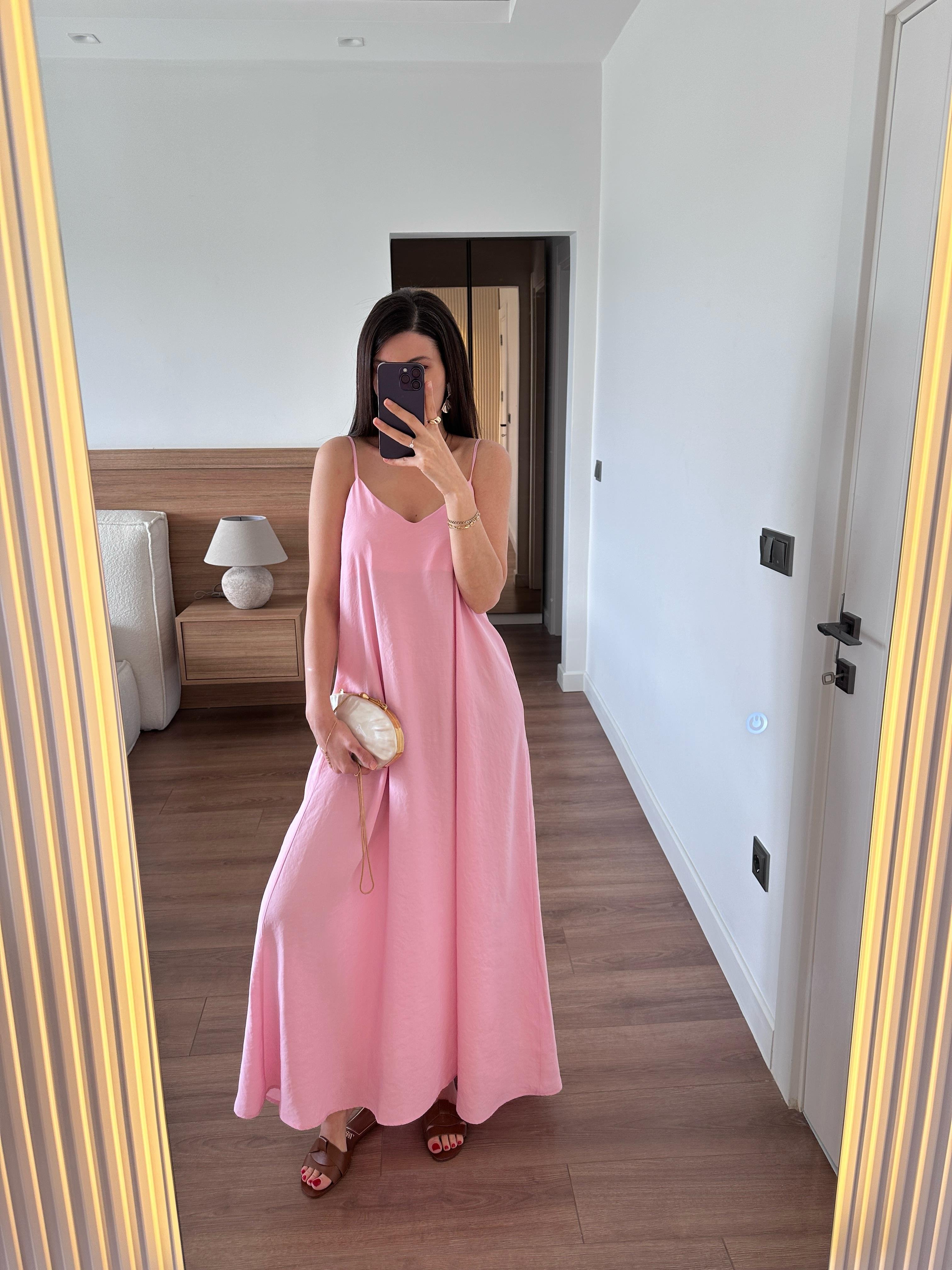 Askılı Pembe Elbise 