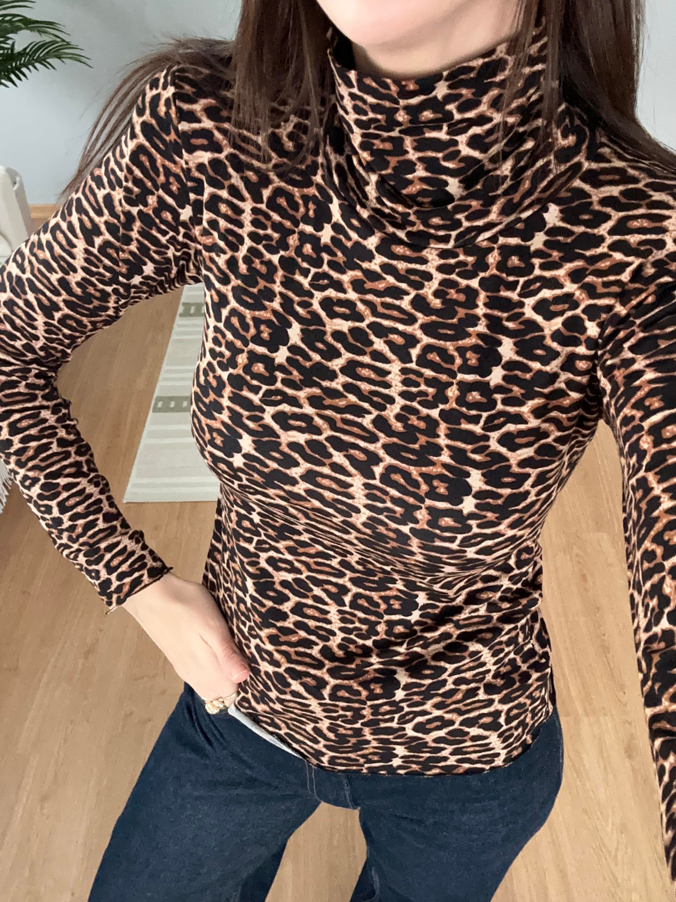 Balıkçı Yaka Leopar İnce Bluz