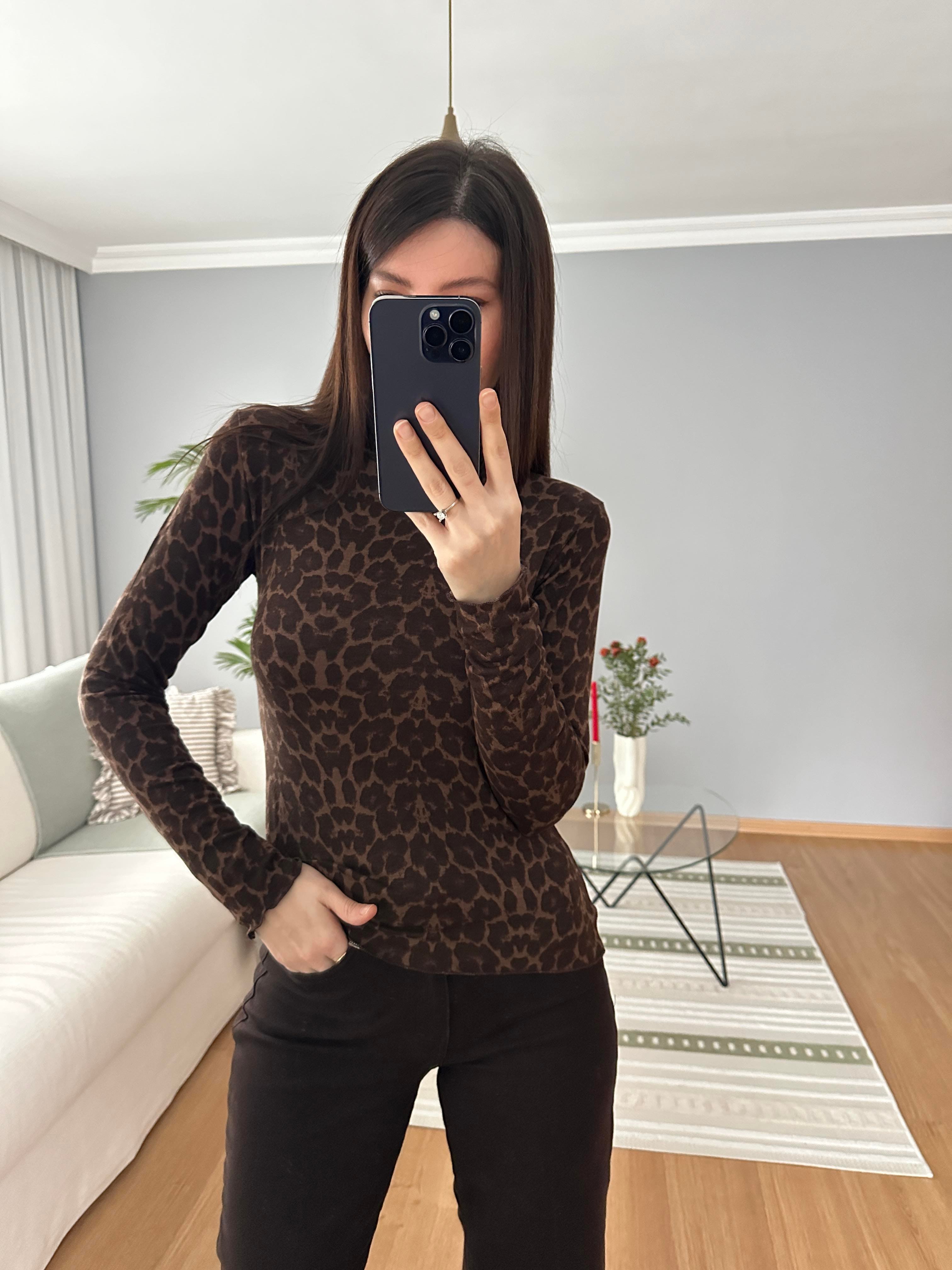 Balıkçı Yaka Leopar İnce Bluz