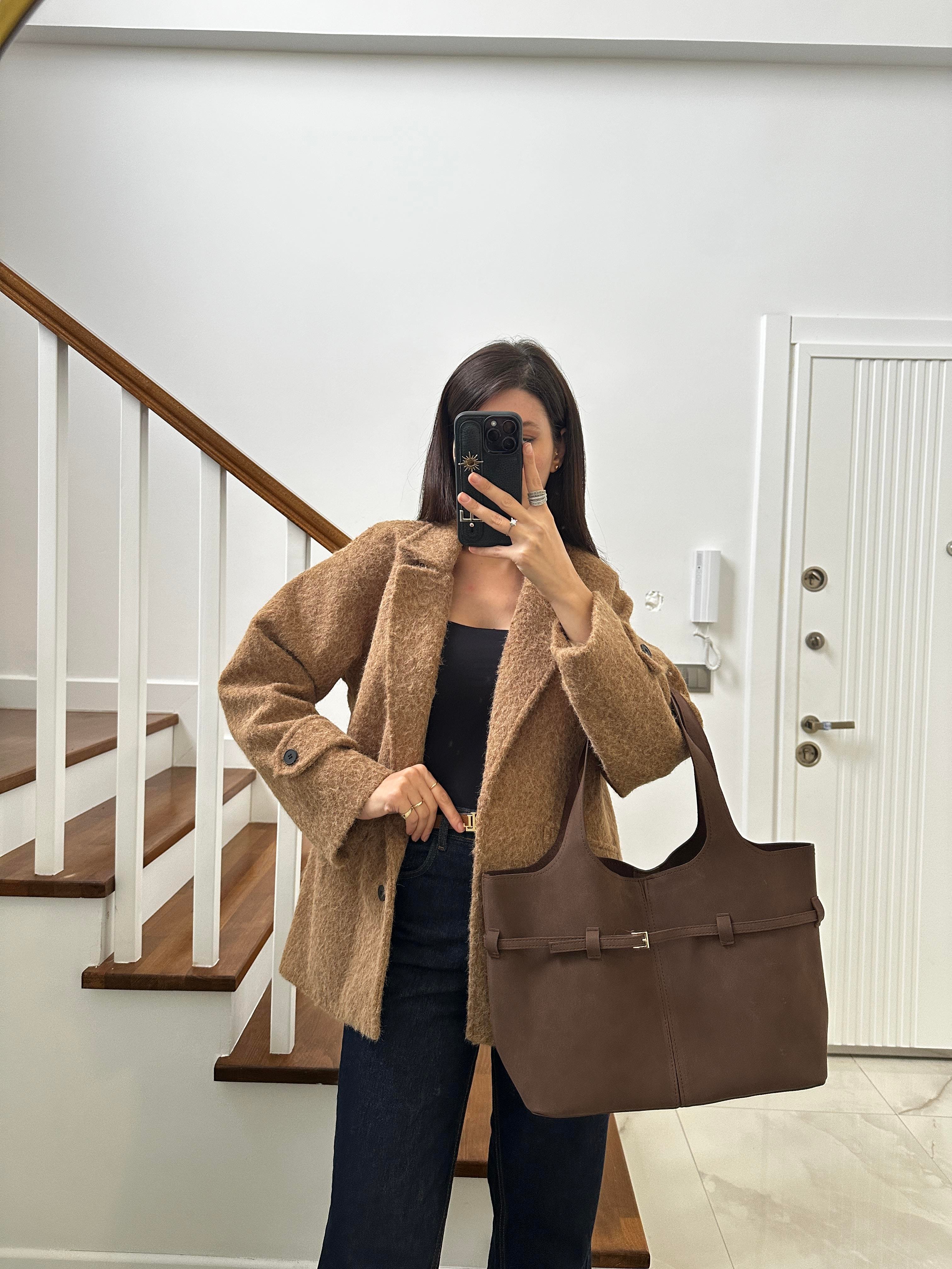 Bellez Camel Renk Yün Dokulu Ceket 