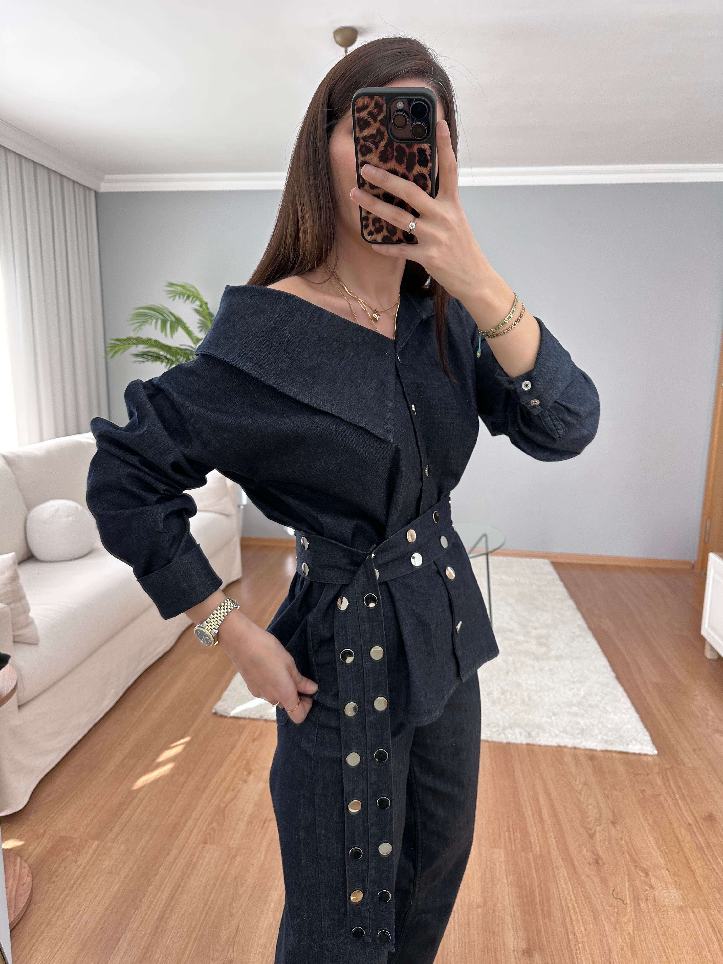 Çıtçıt Detaylı Denim Takım