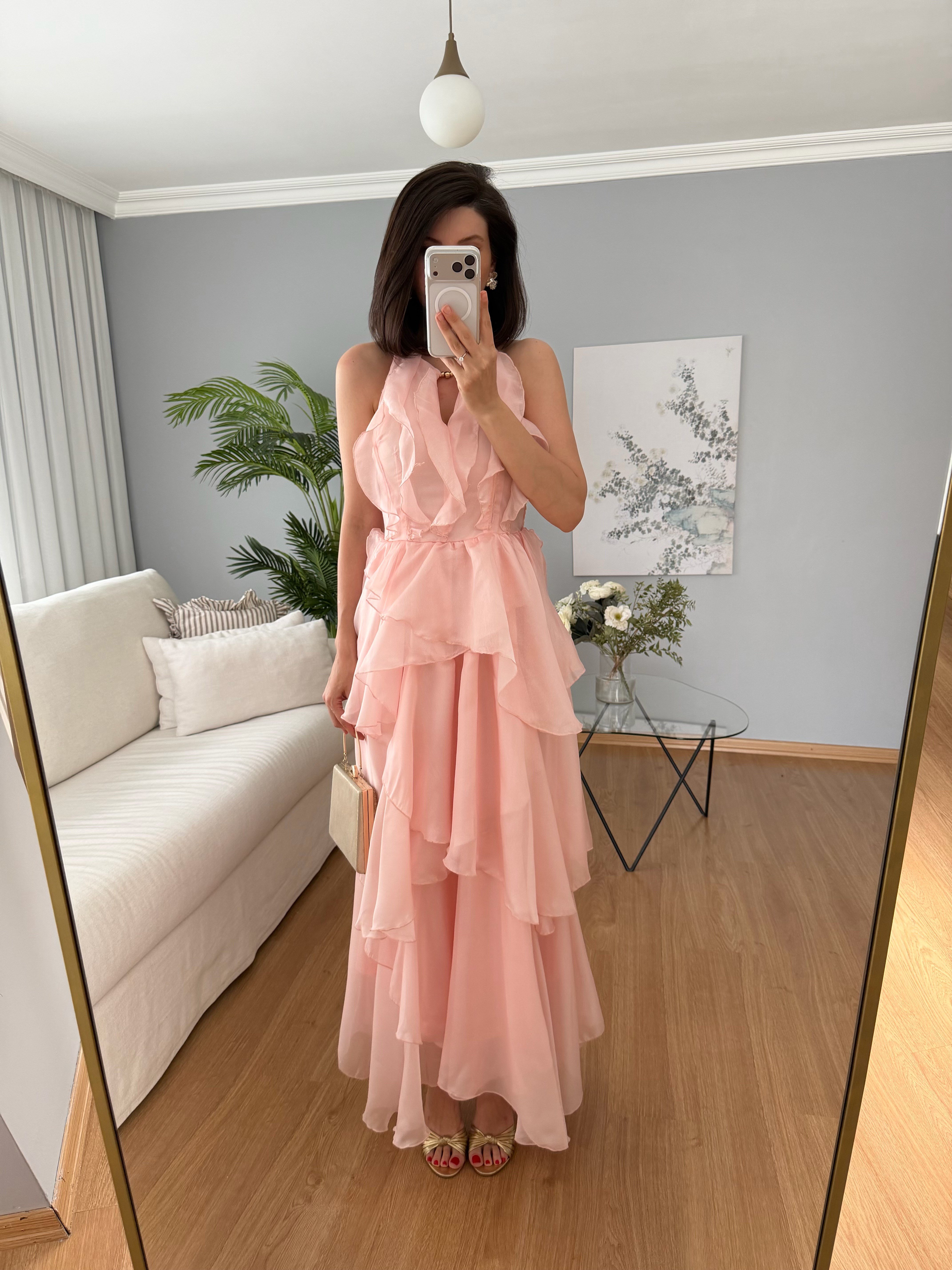 Cloe Pembe Renk Katlı Elbise 