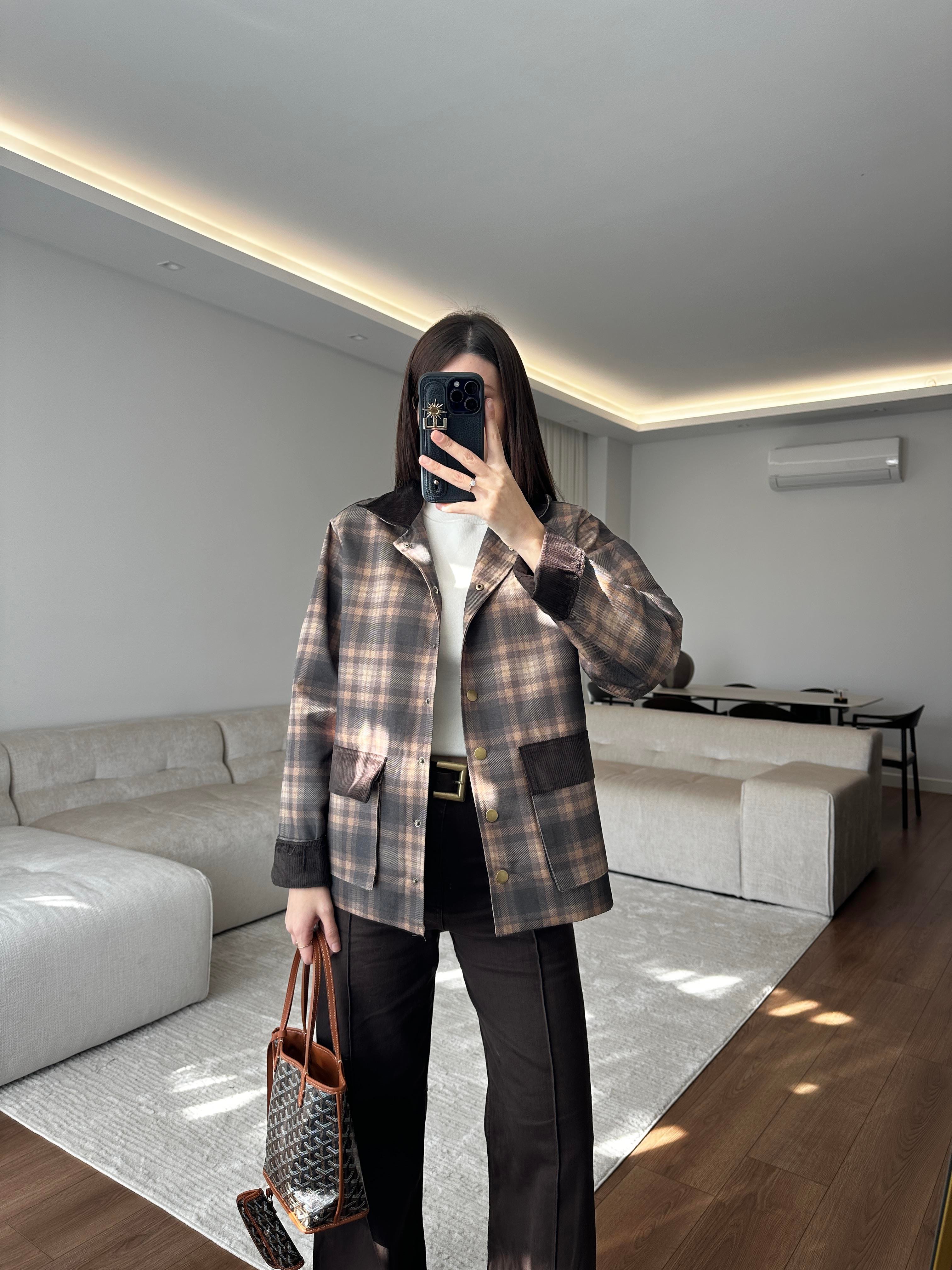 Cordy Kahve Ekose Ceket 