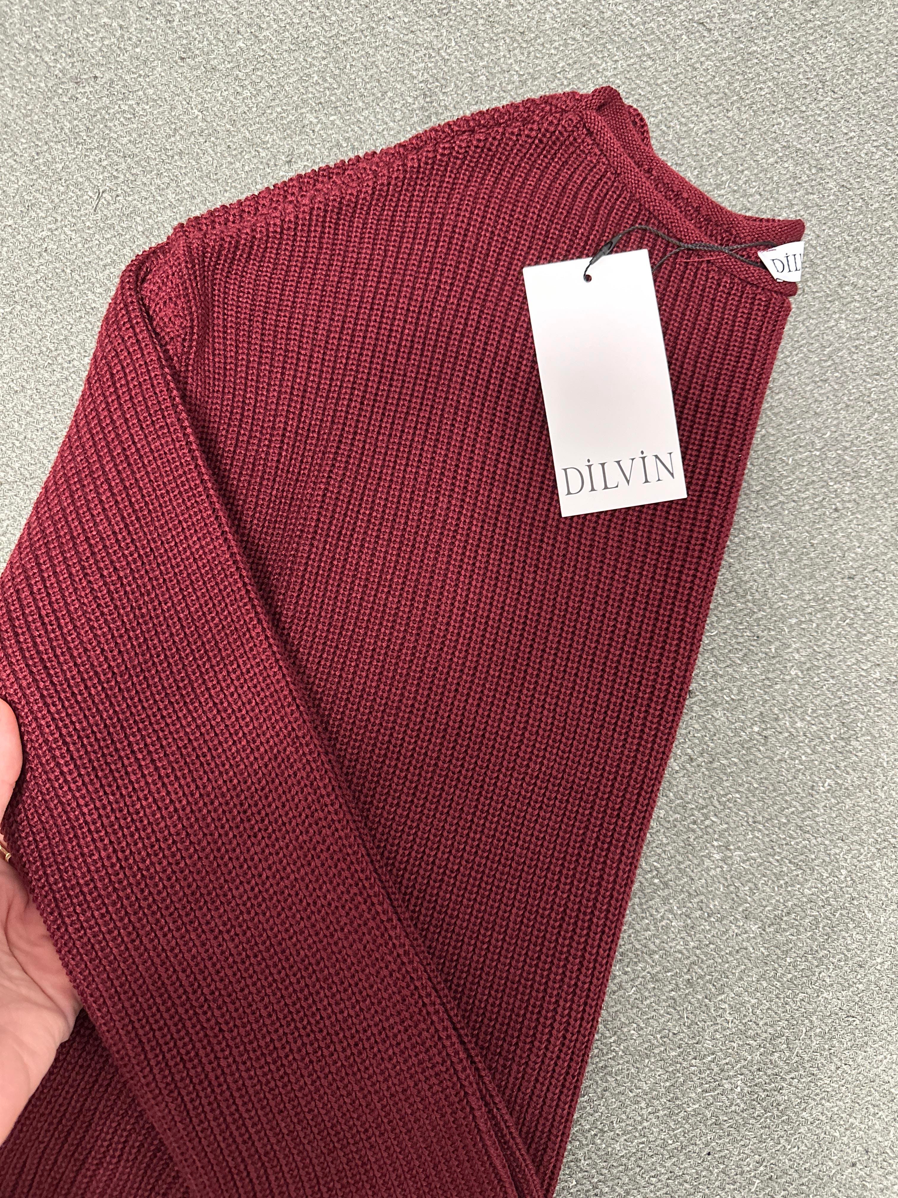 Dilvin Kayık Yaka Bordo Triko