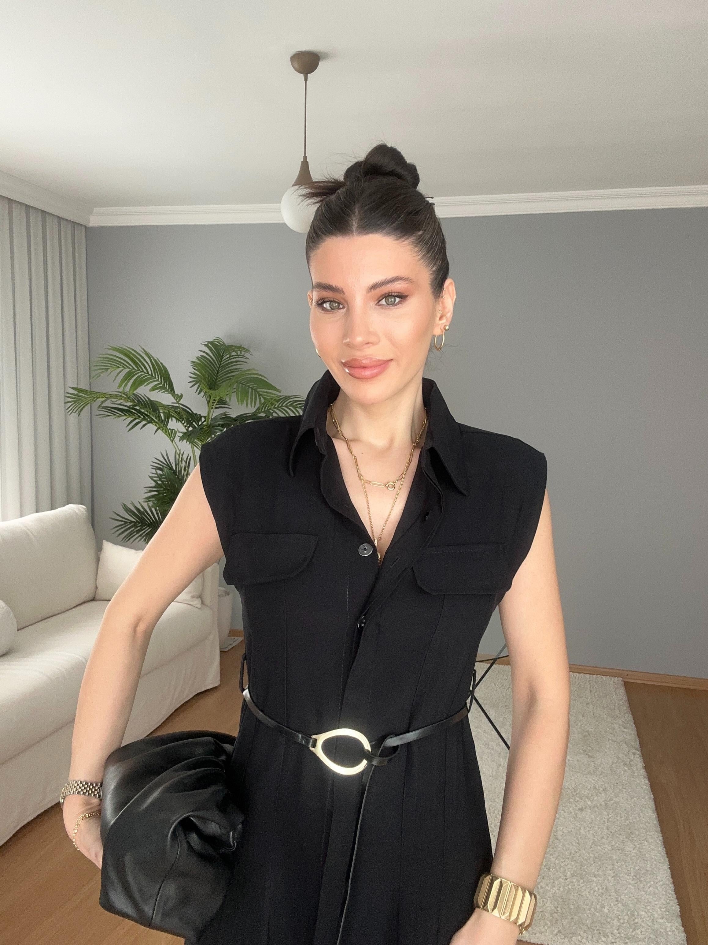 Kemerli Modal Siyah Elbise