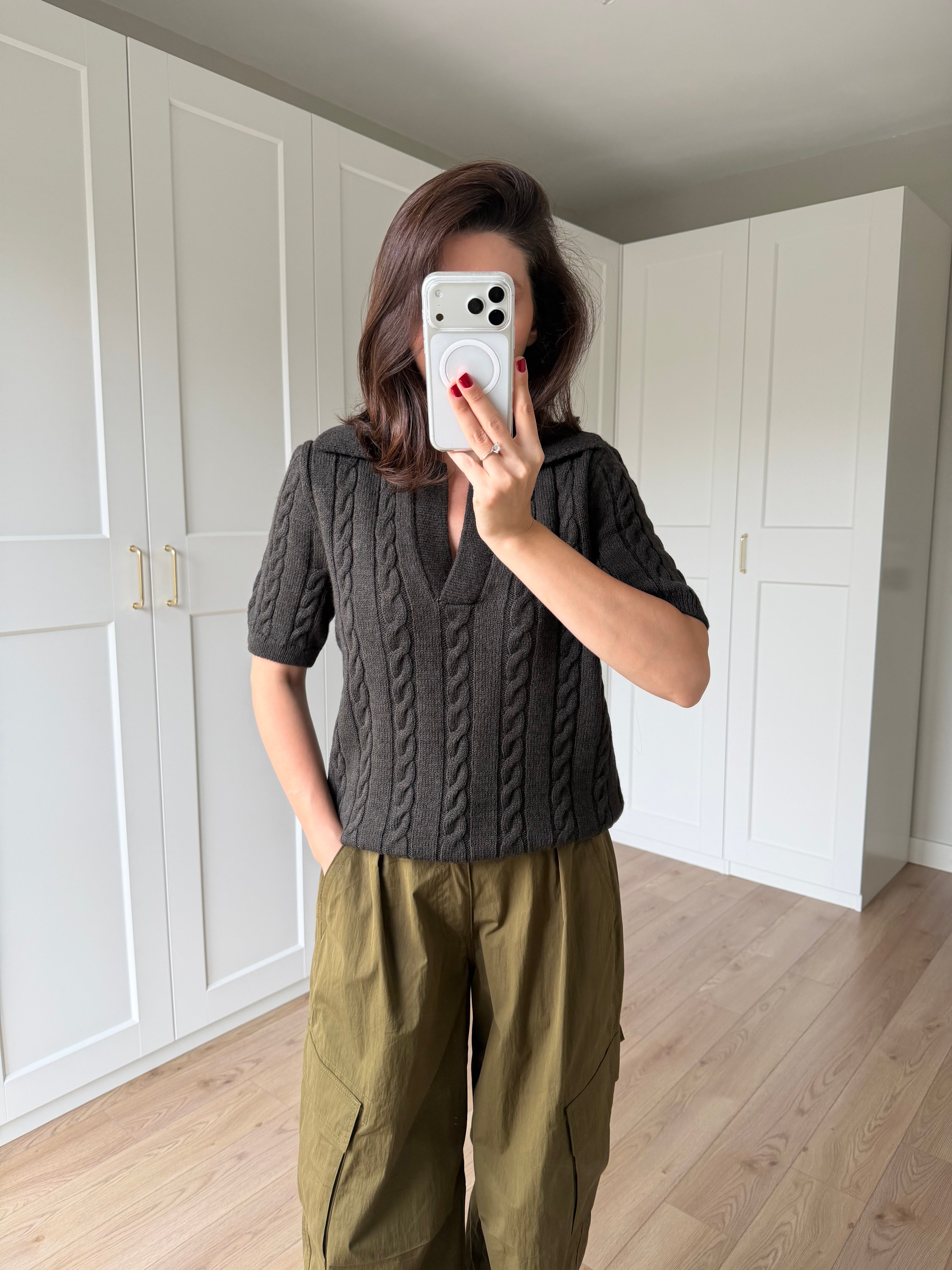 Koyu Yeşil Örgü Model Polo Yaka Triko
