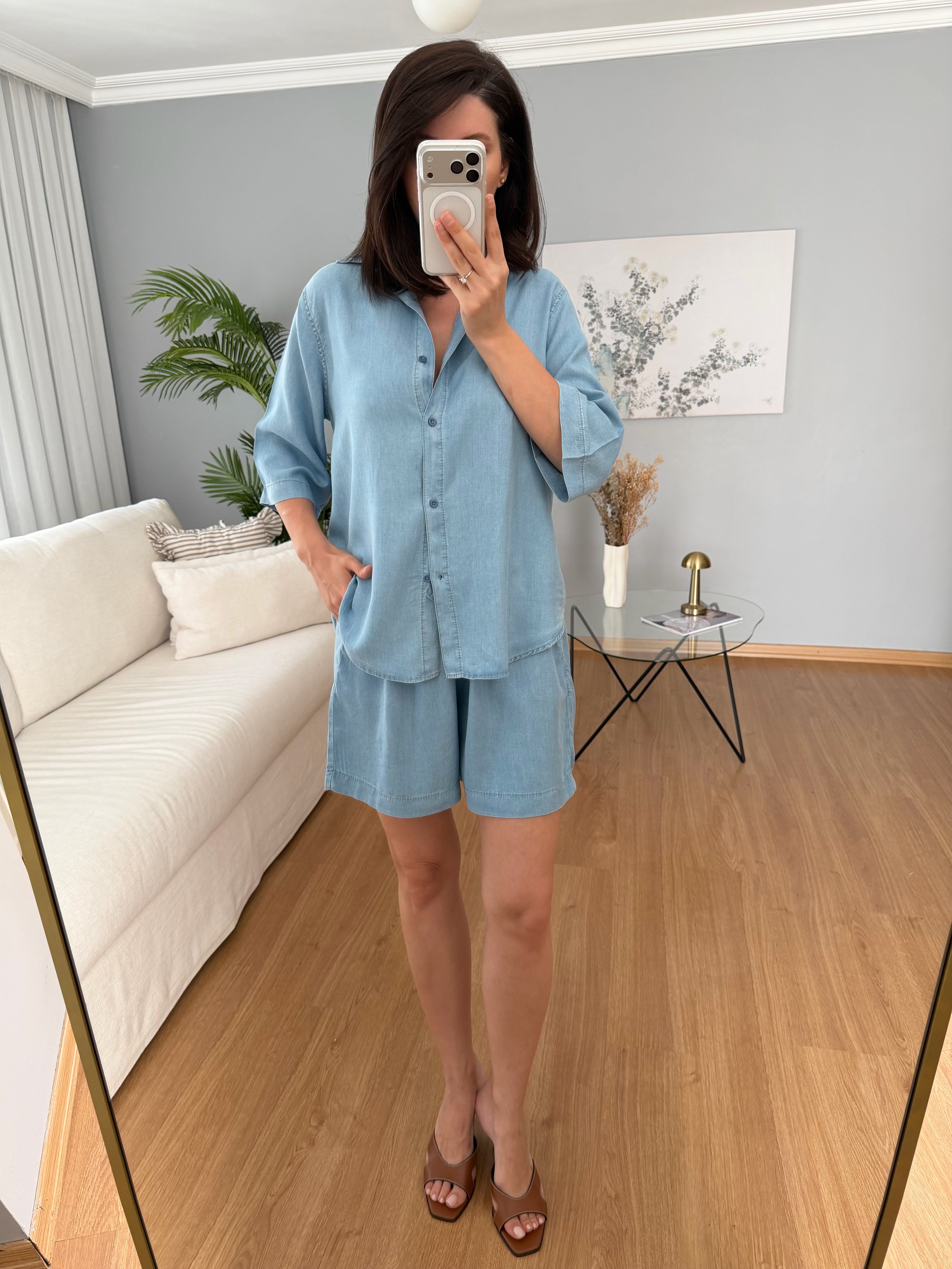 Paline Açık Denim Rengi Şortlu Takım