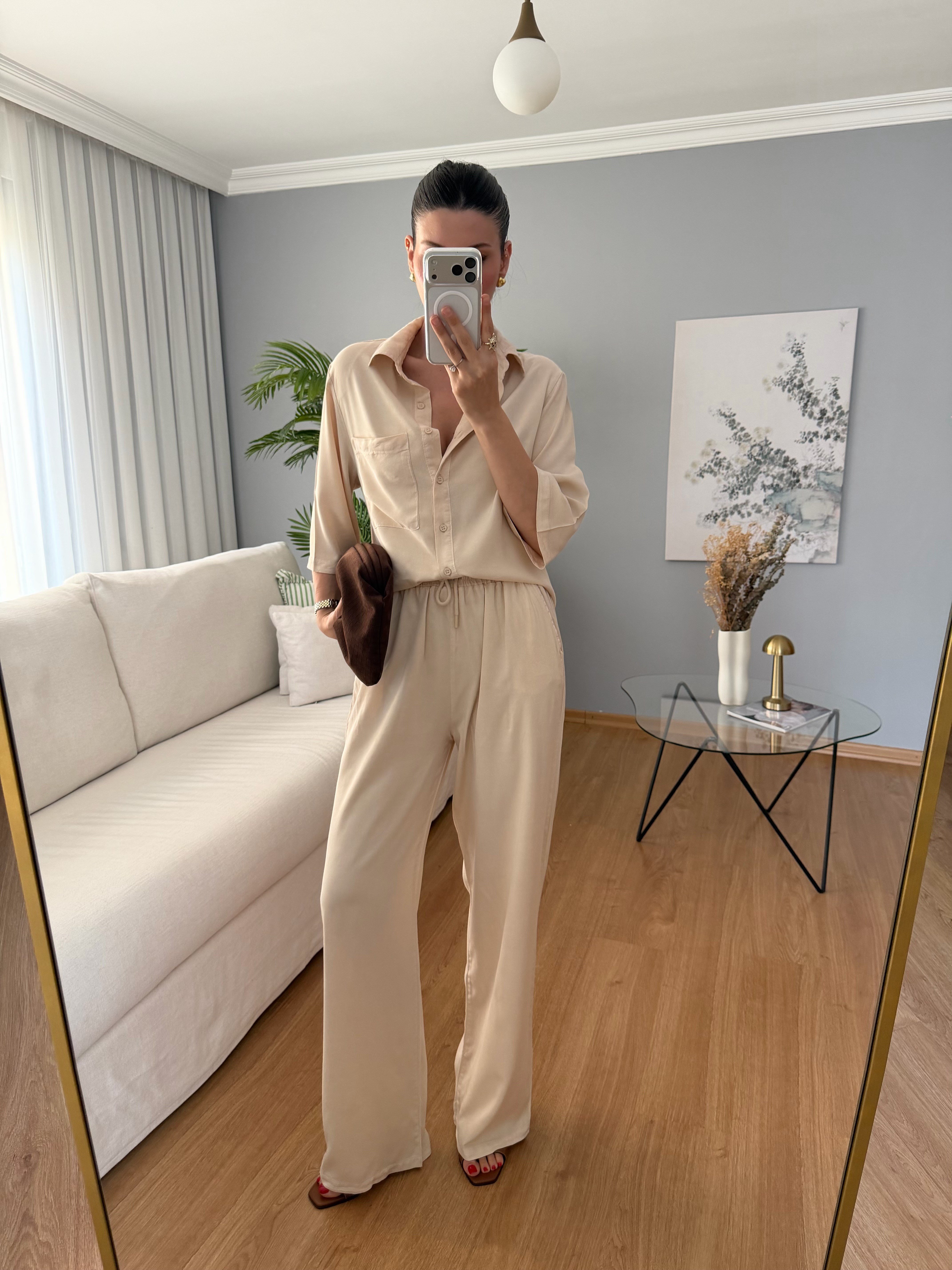 Paline Ekru Renk Tencel Takım