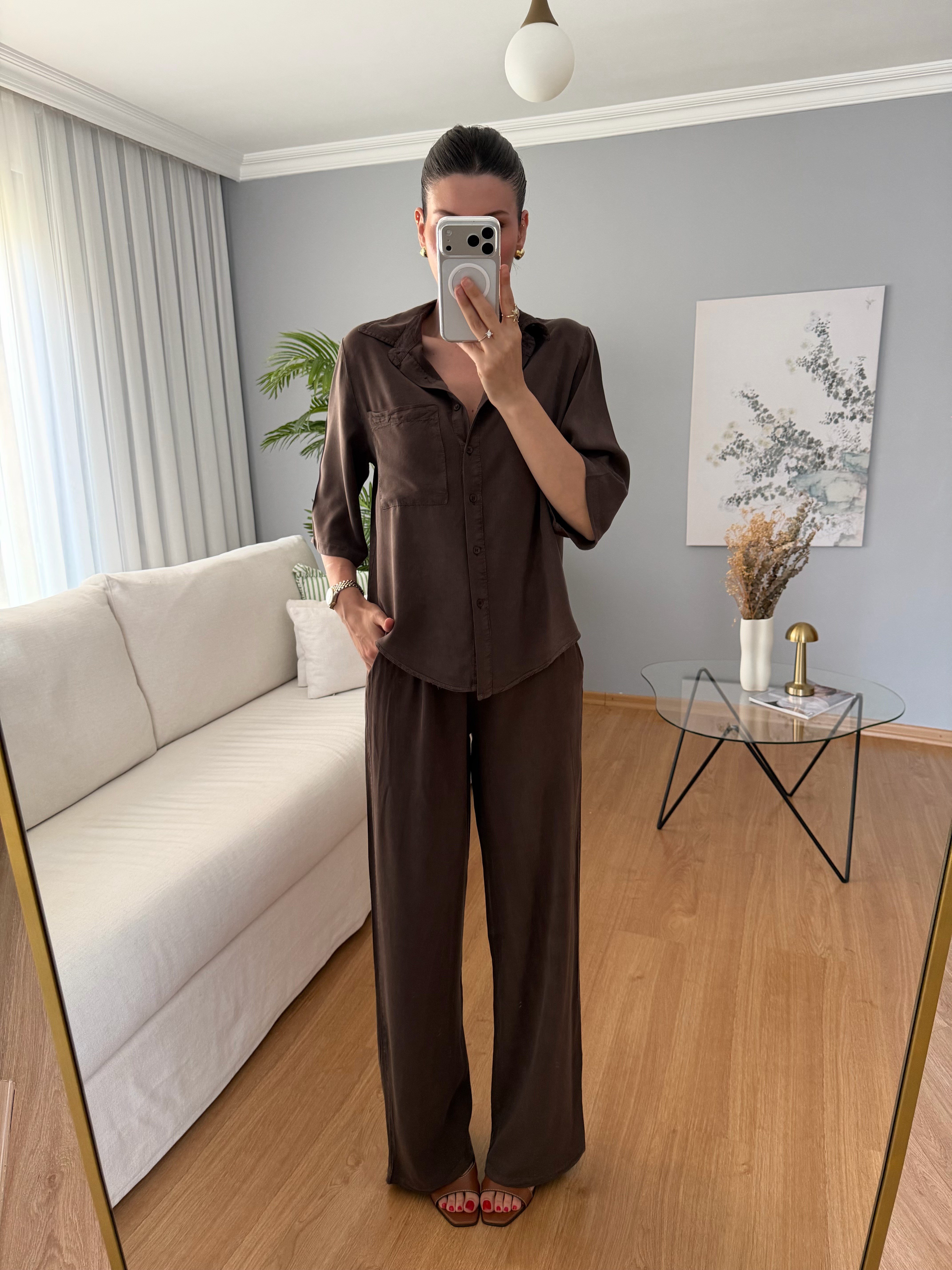 Paline Kahve Rengi Tencel Takım
