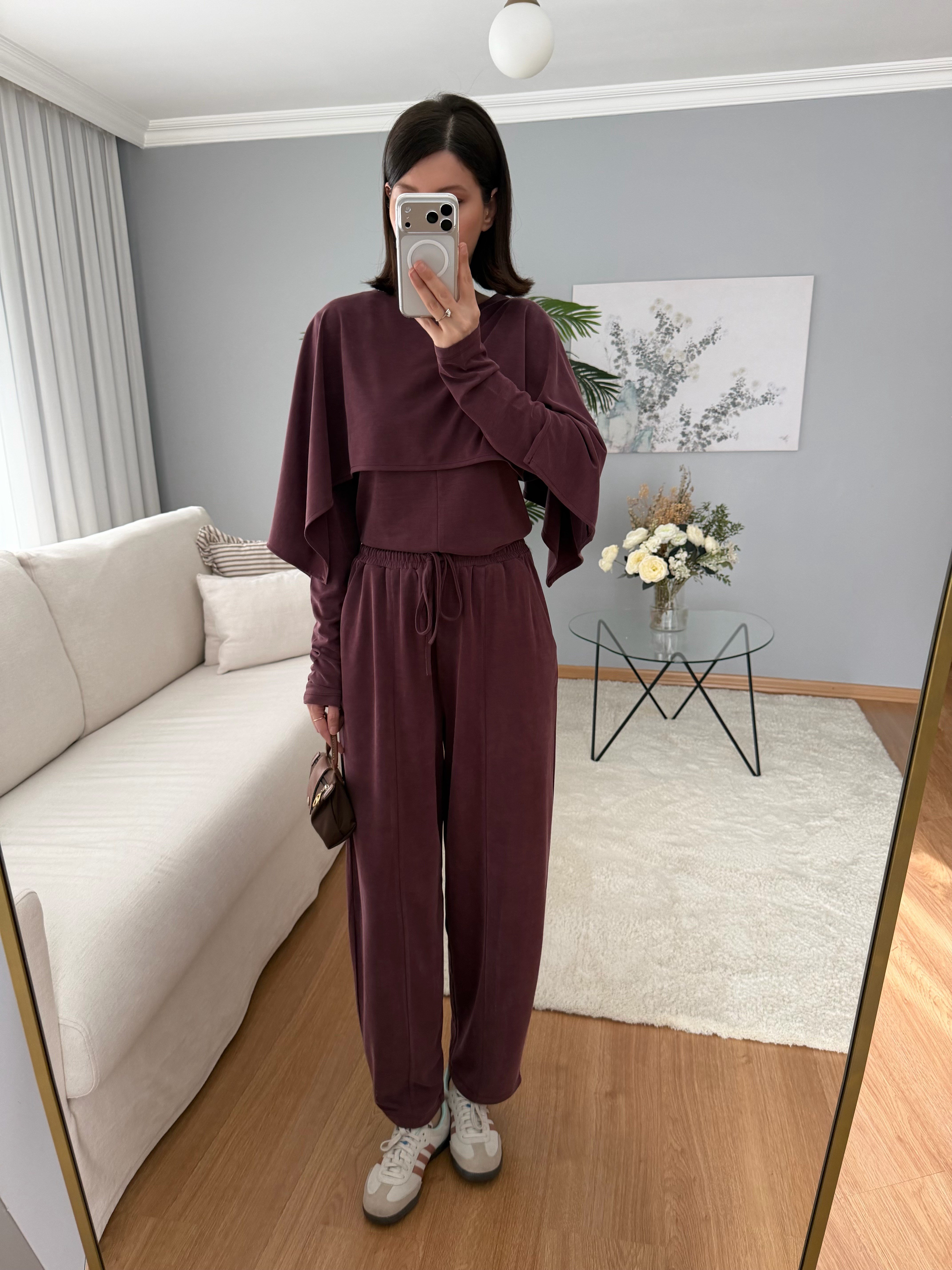 Pelerin Model Bordo Renk Modal Takım