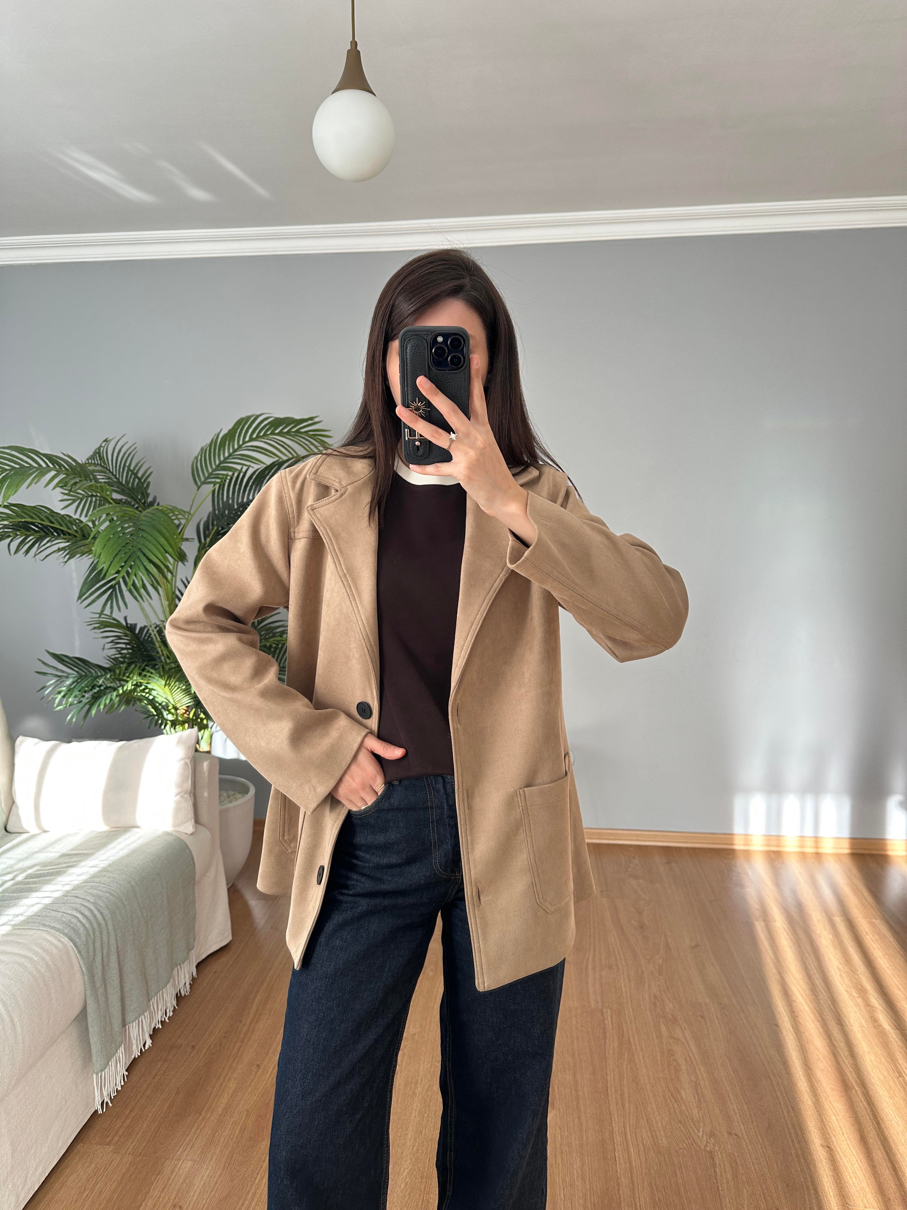Premium Bej Kuşaklı Süet Ceket 