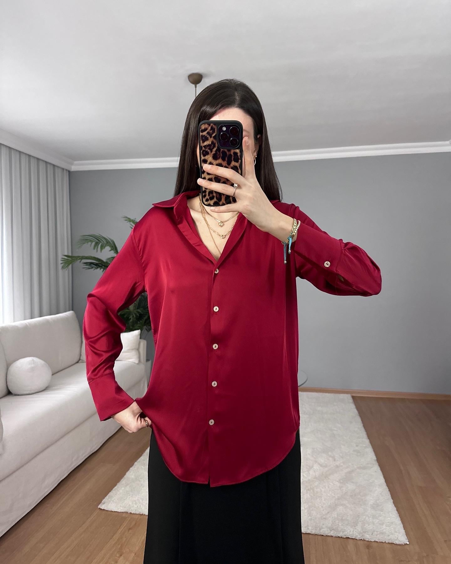 Saten Bordo Gömlek