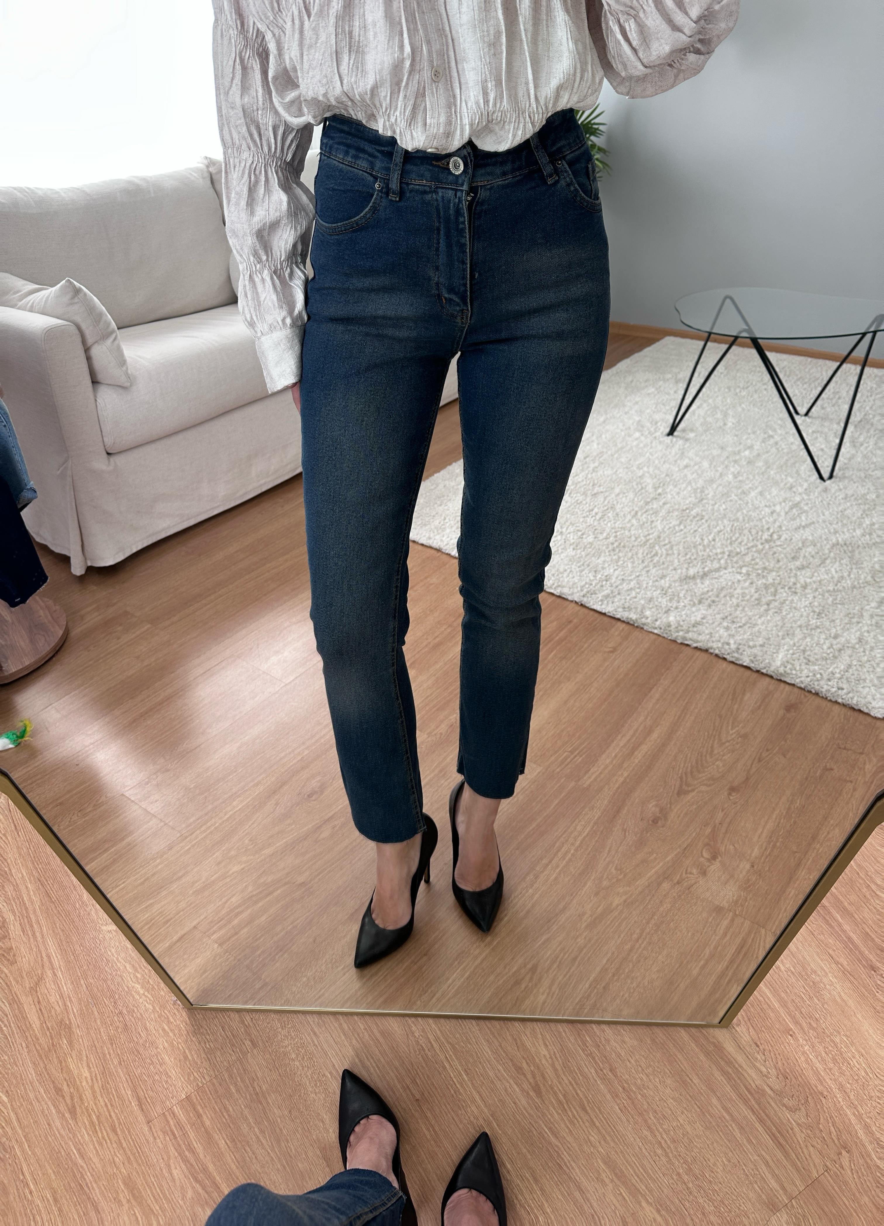 Taşlanmış Lacivert Boyfit Jean