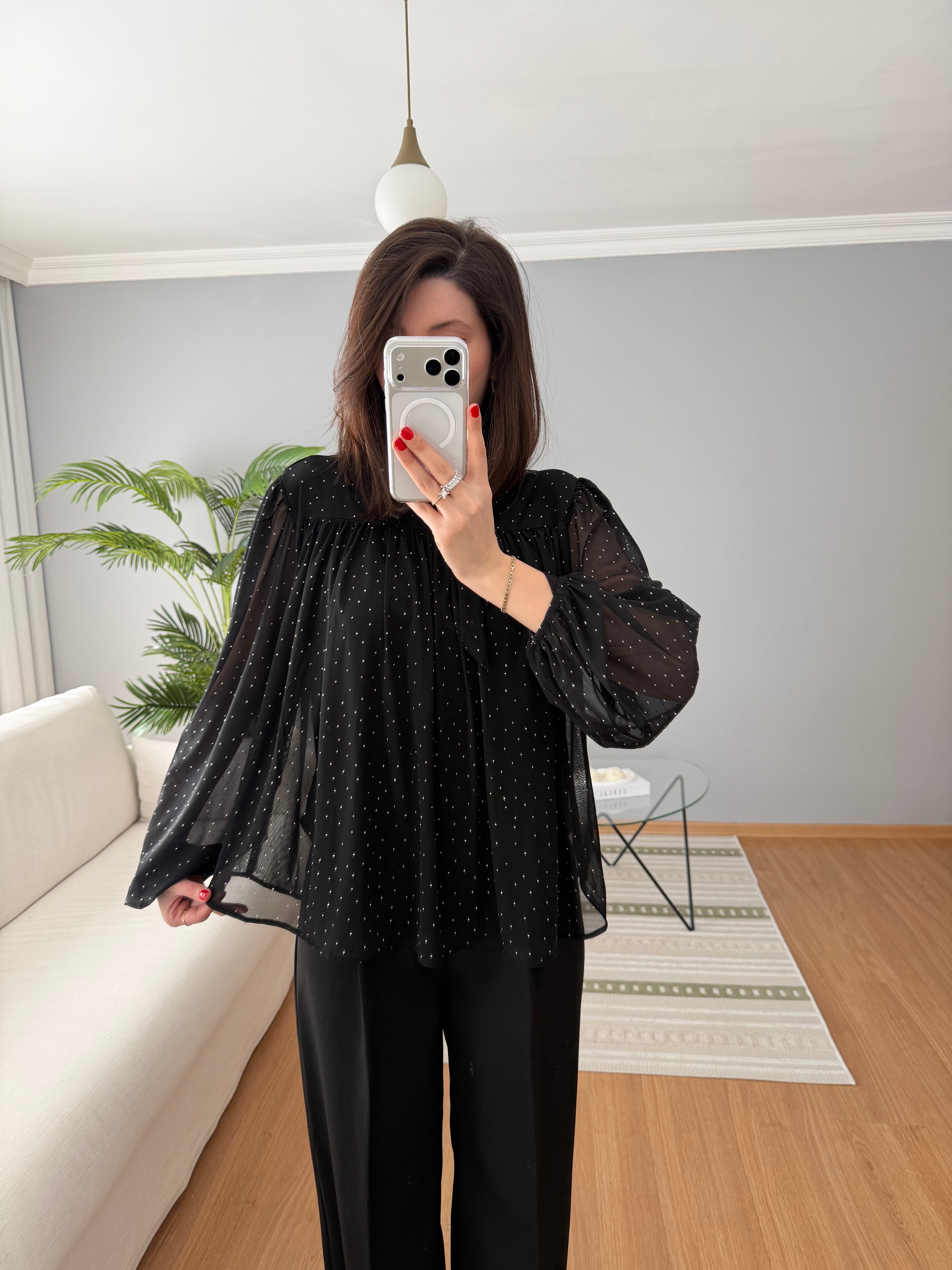 Taşlı Şifon Bluz