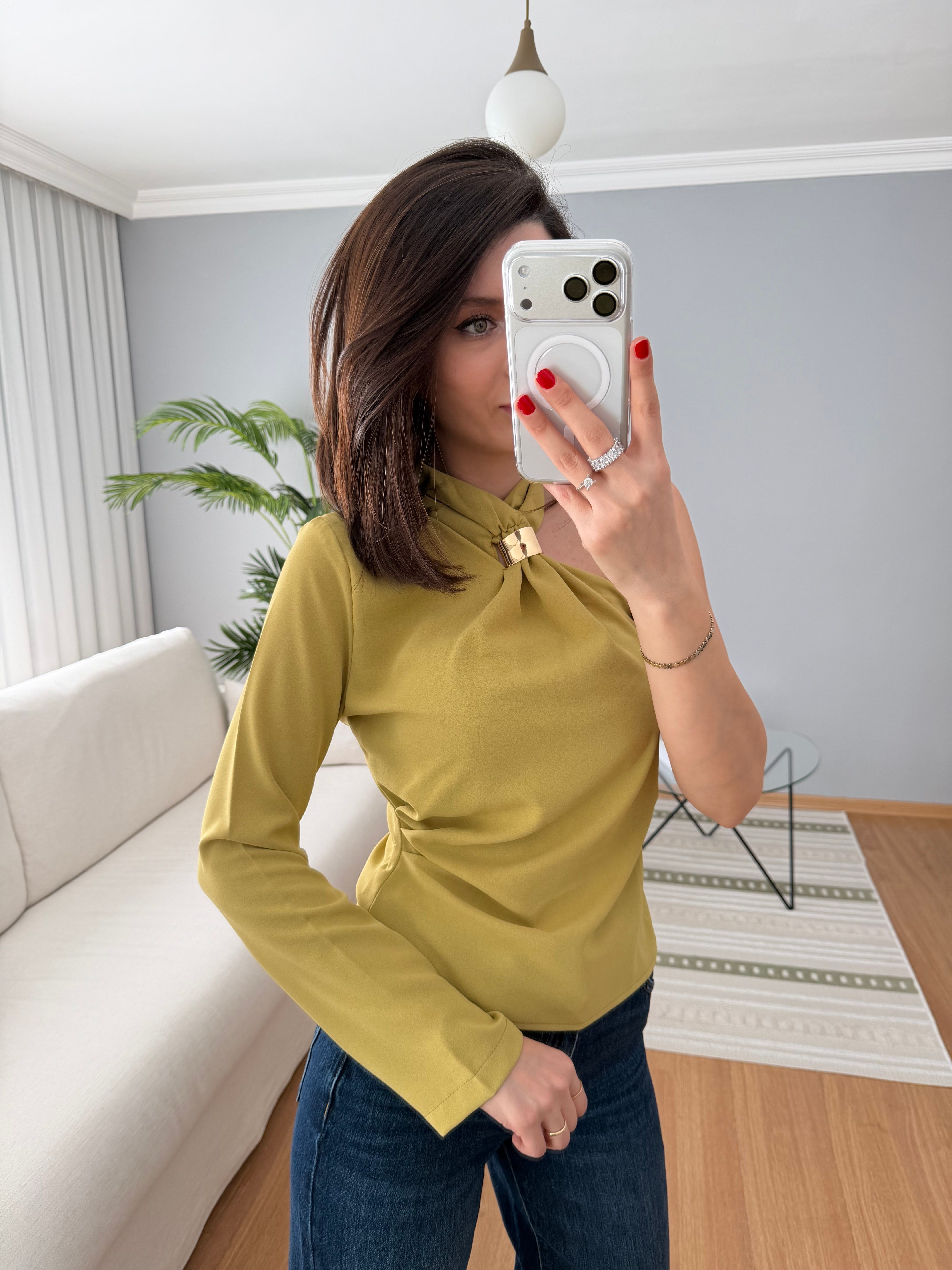 Tiffany Yağ Yeşili Bluz