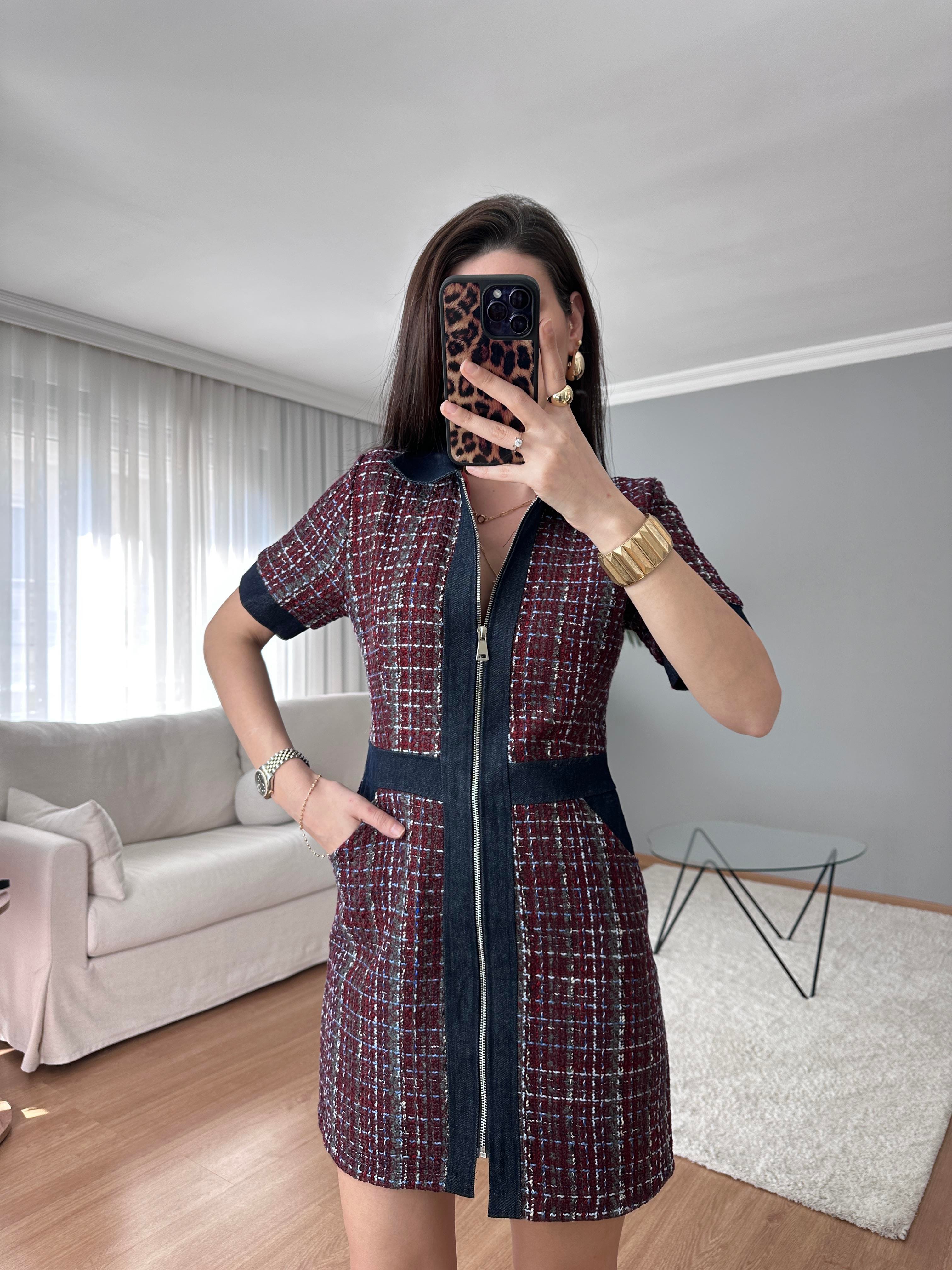 Tüvit Fermuarlı Bordo Elbise