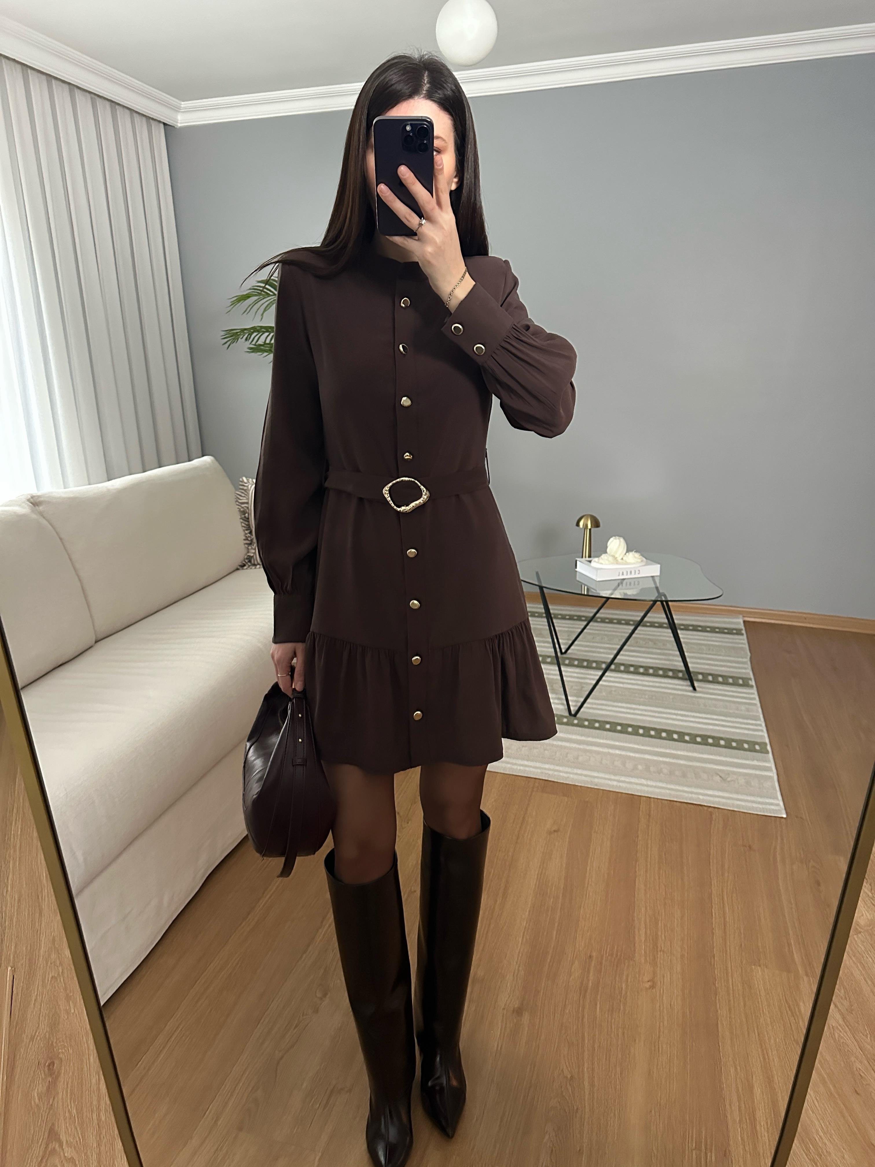 Zayra  Kemerli Tencel Elbise