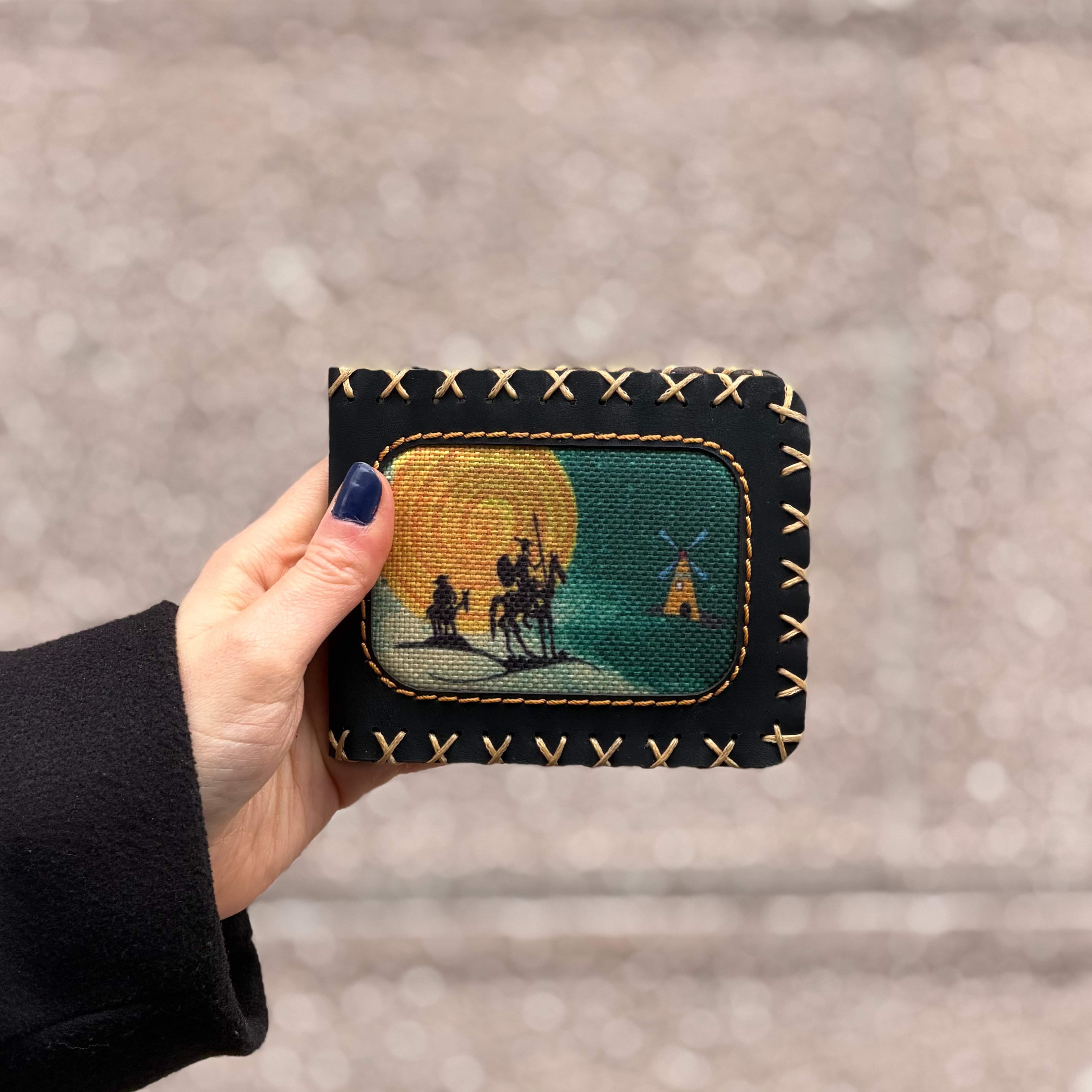 Don Kişot Figürlü Küçük Cüzdan Etnik Bohem Retro Style -SİYAH