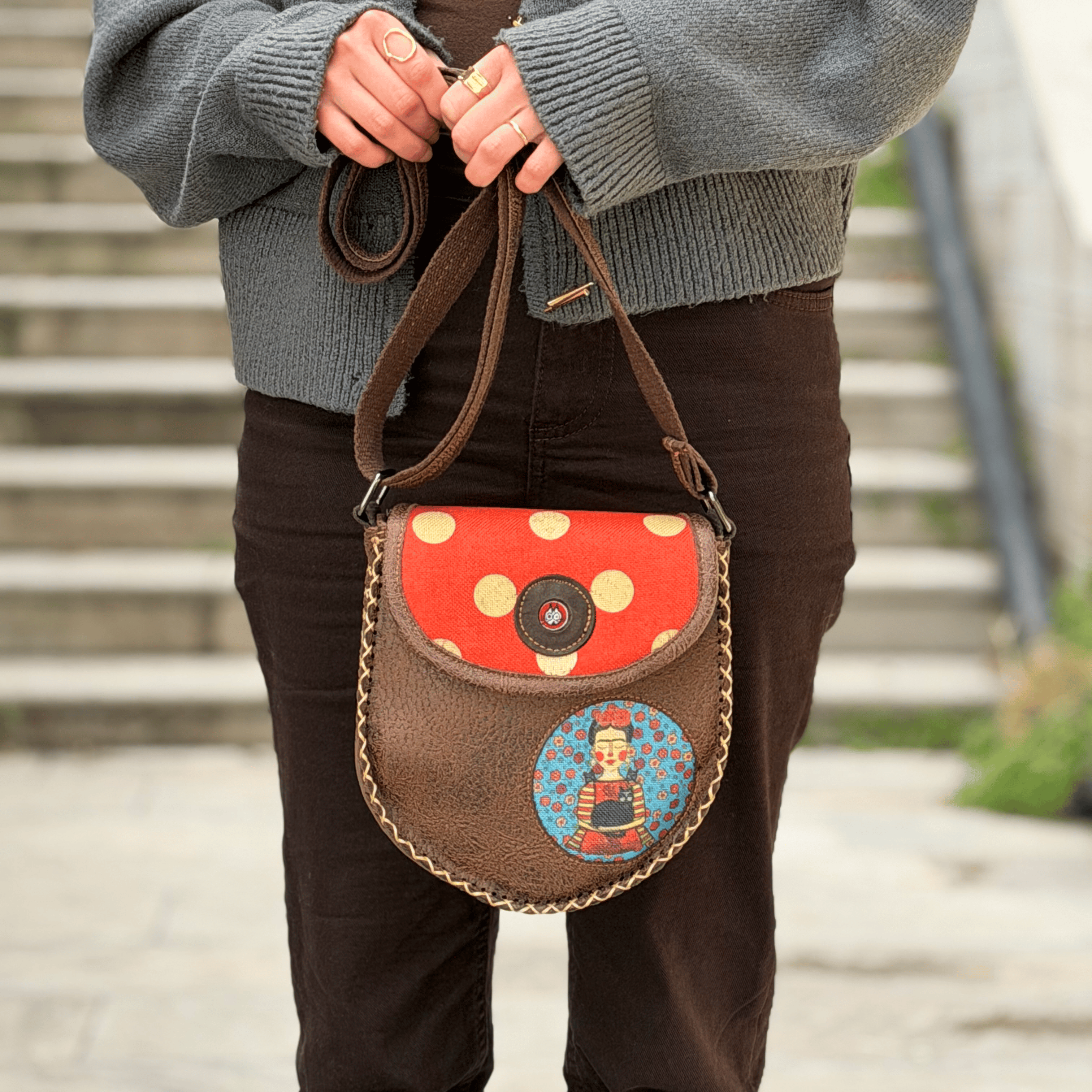 Klasik Frida Çapraz Örgülü Kol Çantası Etnik Bohem Style - KAHVE