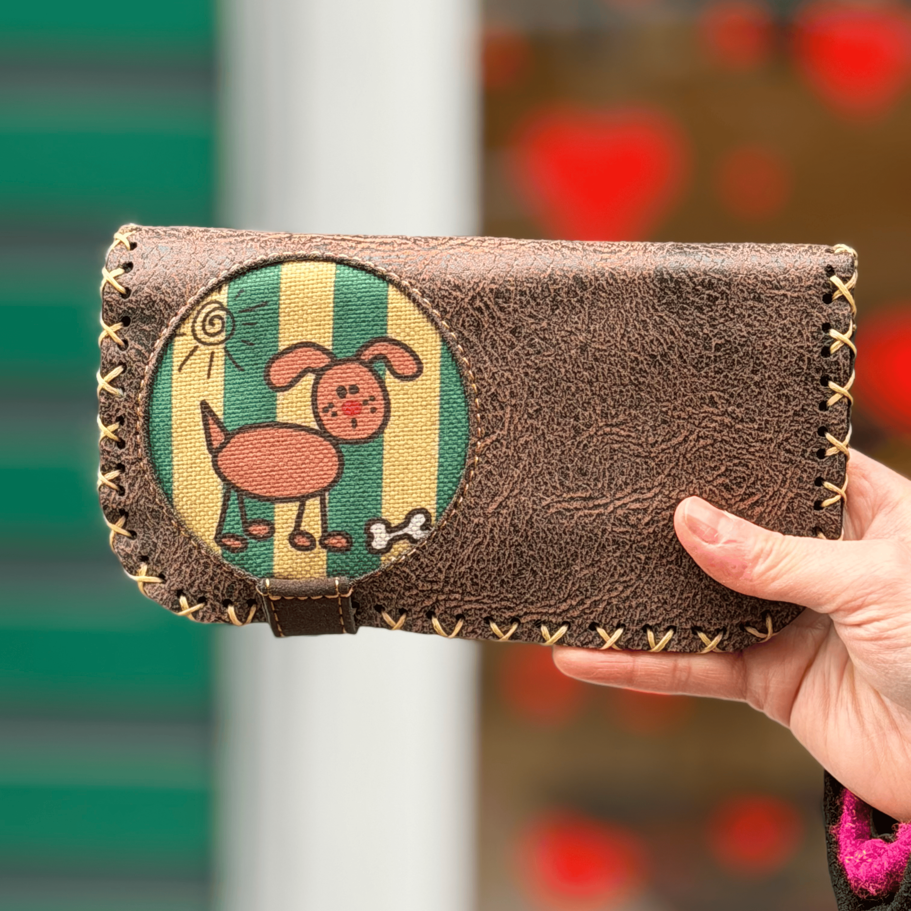 Köpek Figürlü Büyük Cüzdan Etnik Bohem Retro Vintage Style - KAHVE