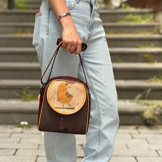 Kuş Figürlü Küçük Postacı Omuz Çantası Etnik Bohem Style - Bordo