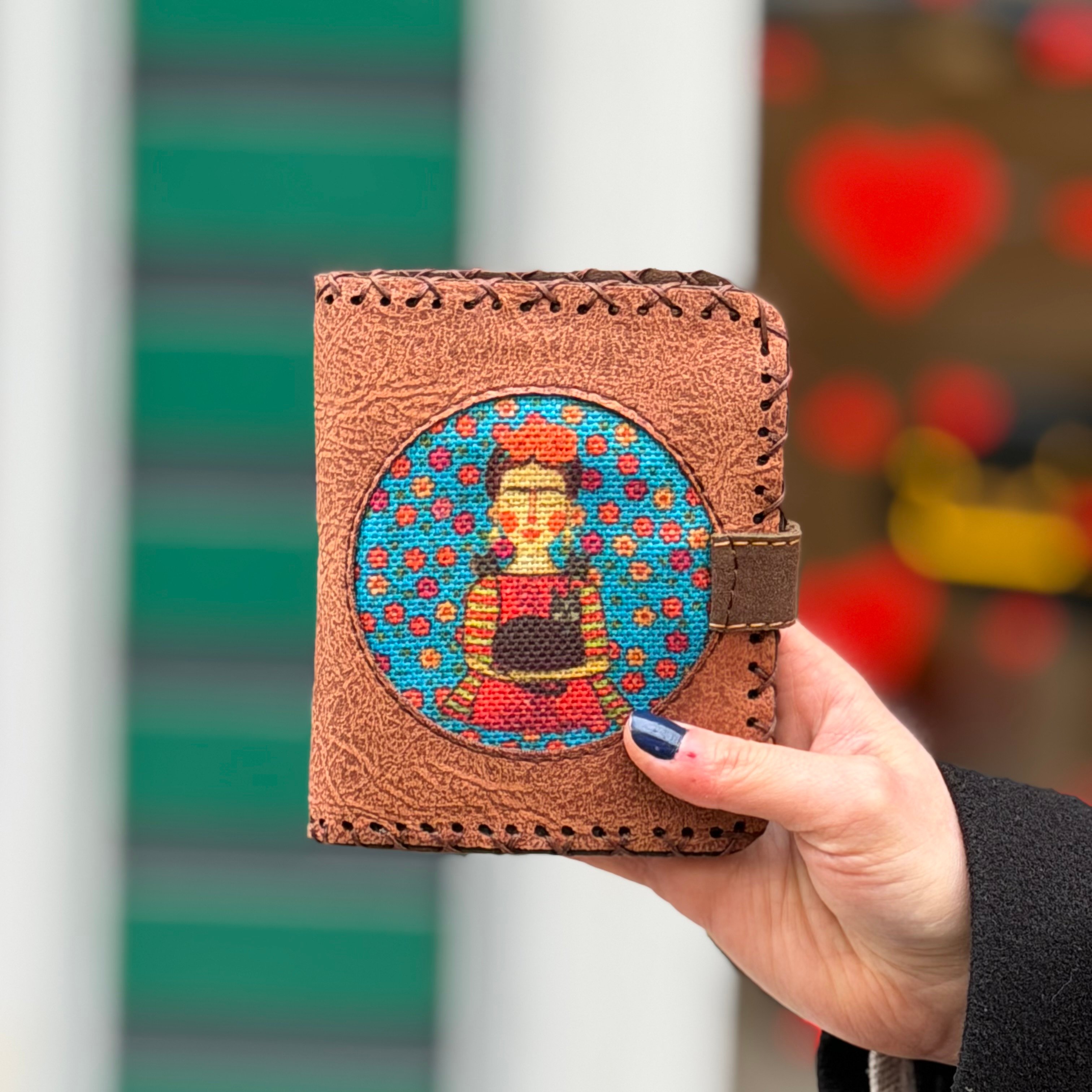 Mavi Frida Figürlü Küçük Cüzdan Etnik Bohem Retro Style - TABA