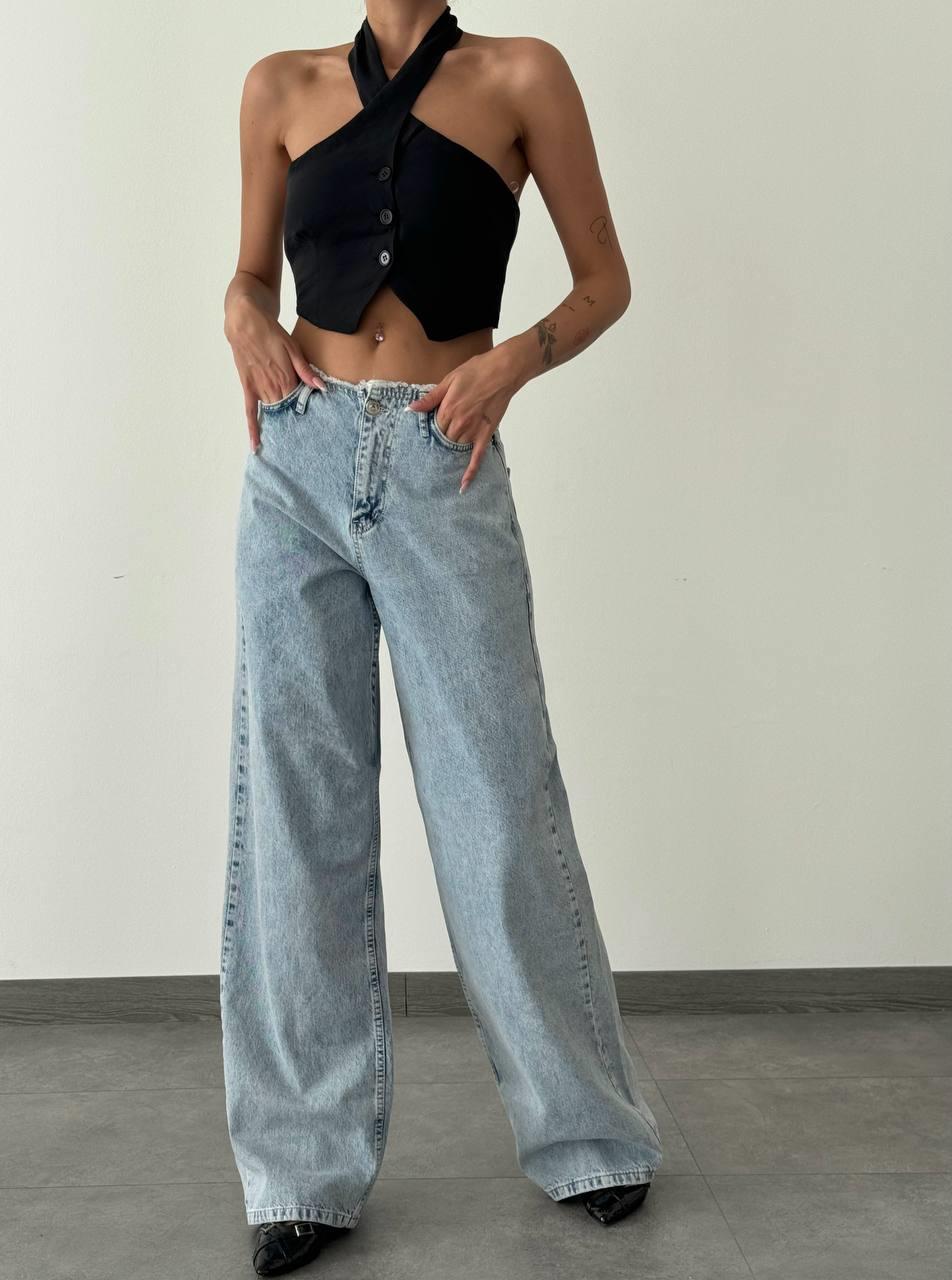 High Waist Loose Cut Light Blue Jeans