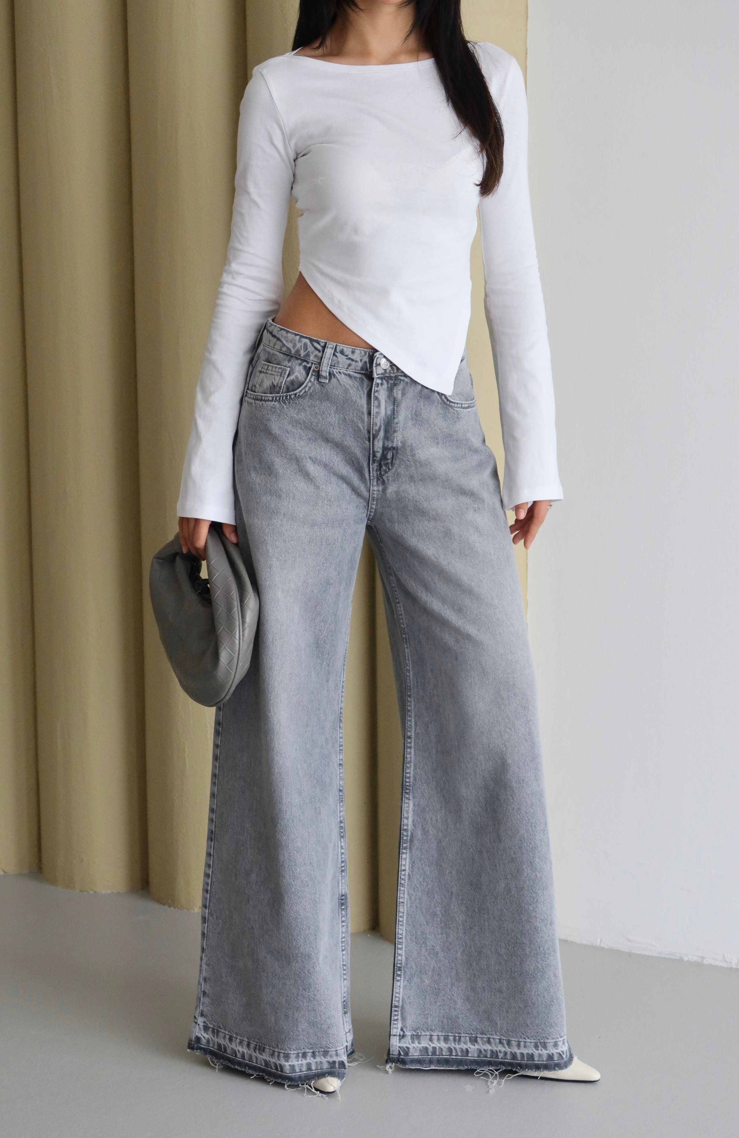 LACARINOYüksek Bel Extra Bol Paça Gri Jean Panolon