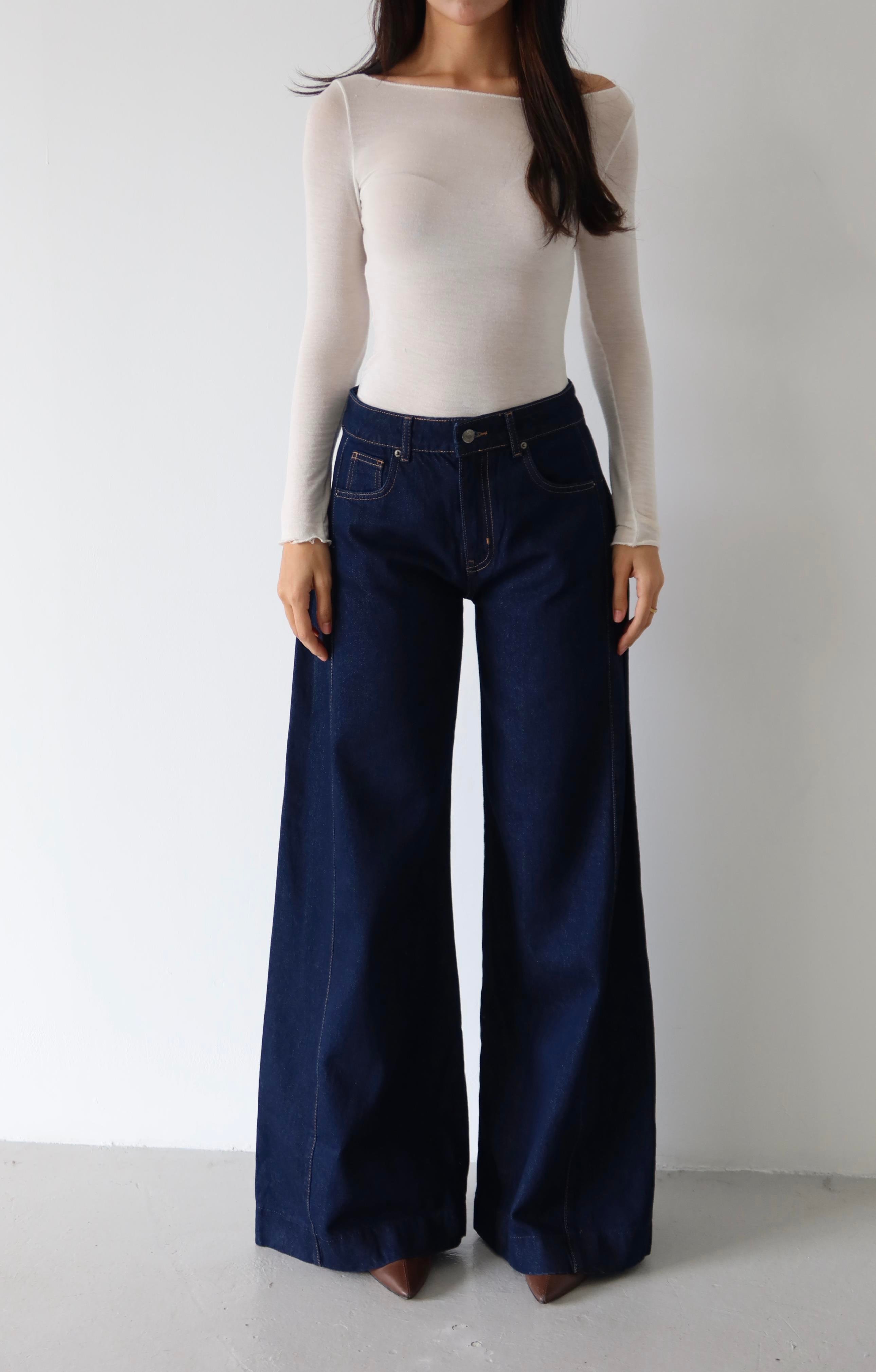 LACARINOYüksek Bel Yandan Pile Detaylı Extra Bol Kesim Rinse Jean Pantolon