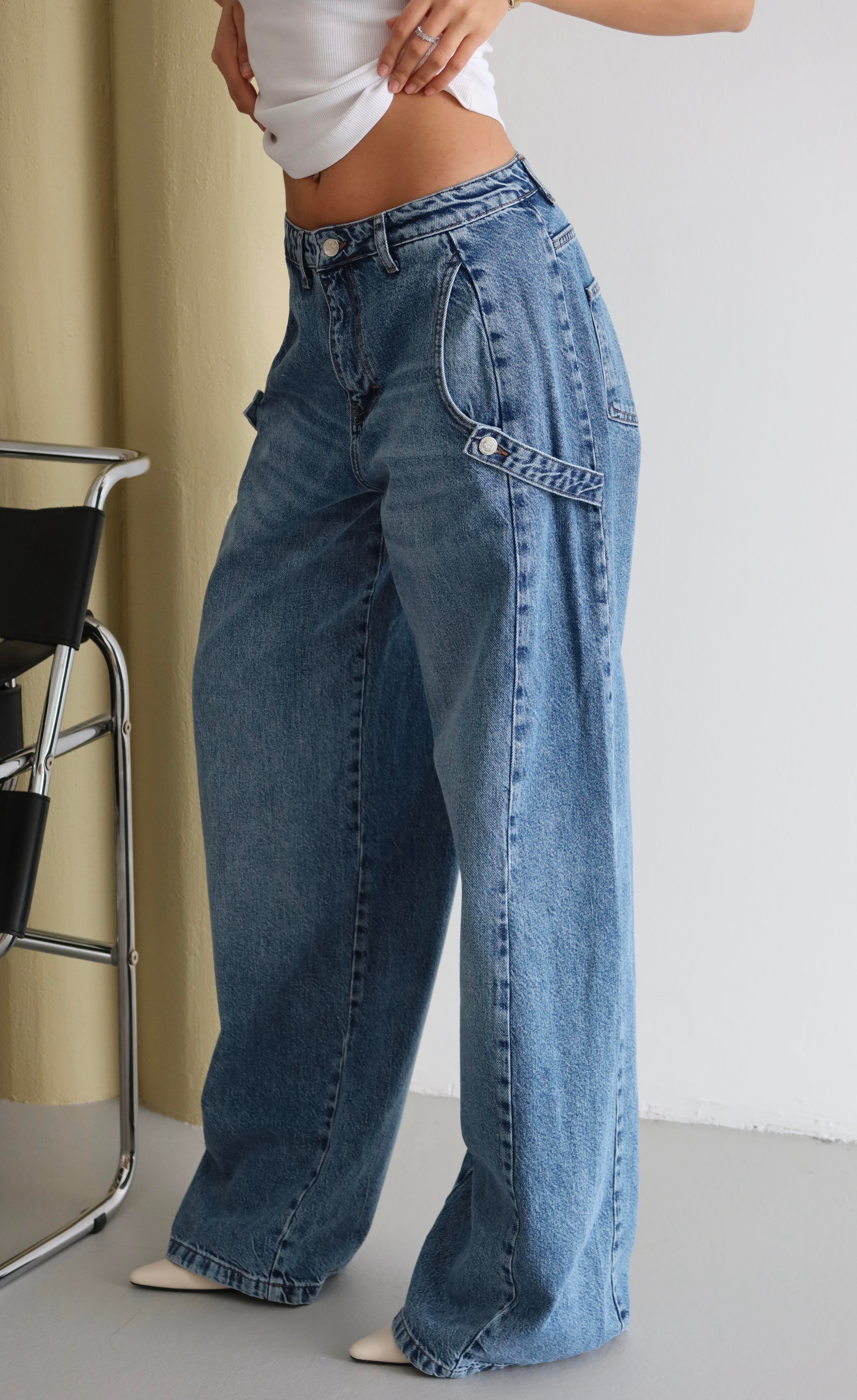 LACARINOYüksek Bel Bol Kesim Yandan Cep Altı Detaylı Blue Jean Pantolon