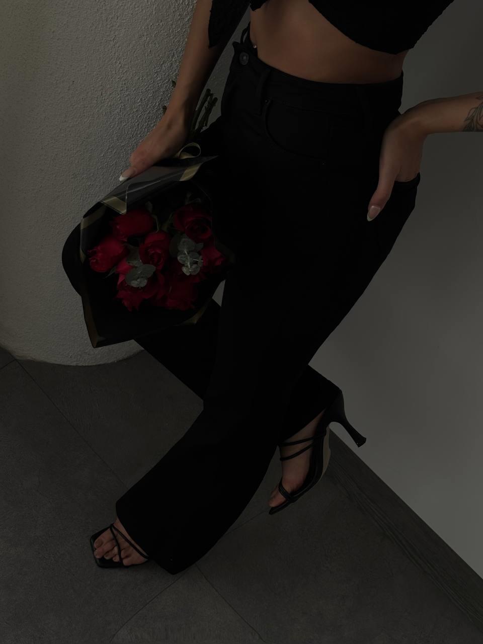 High Waist Half Spanish Leg Black Jeans