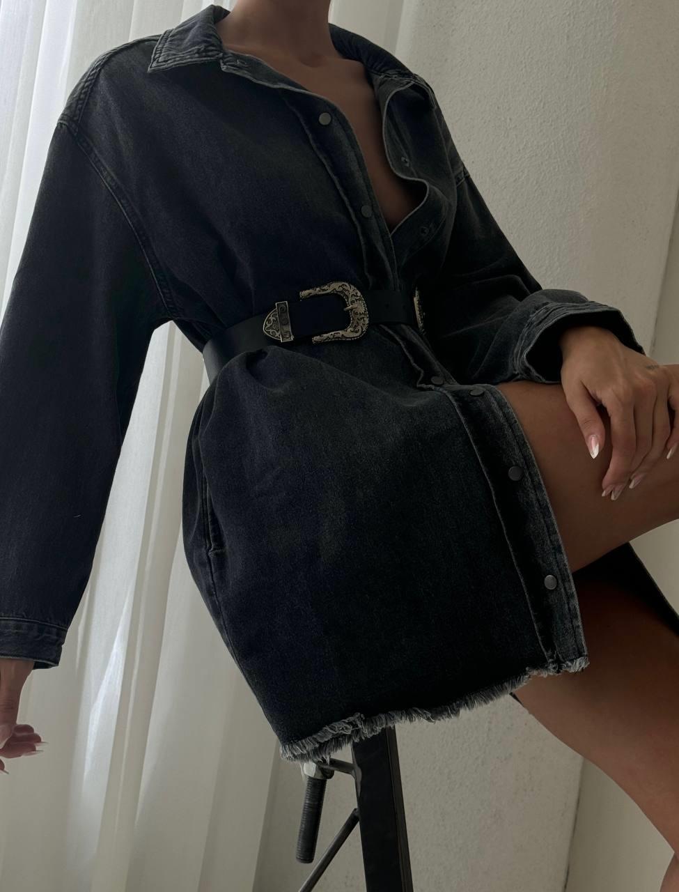 Tassel Detailed Tunic Length Anthracite Shirt