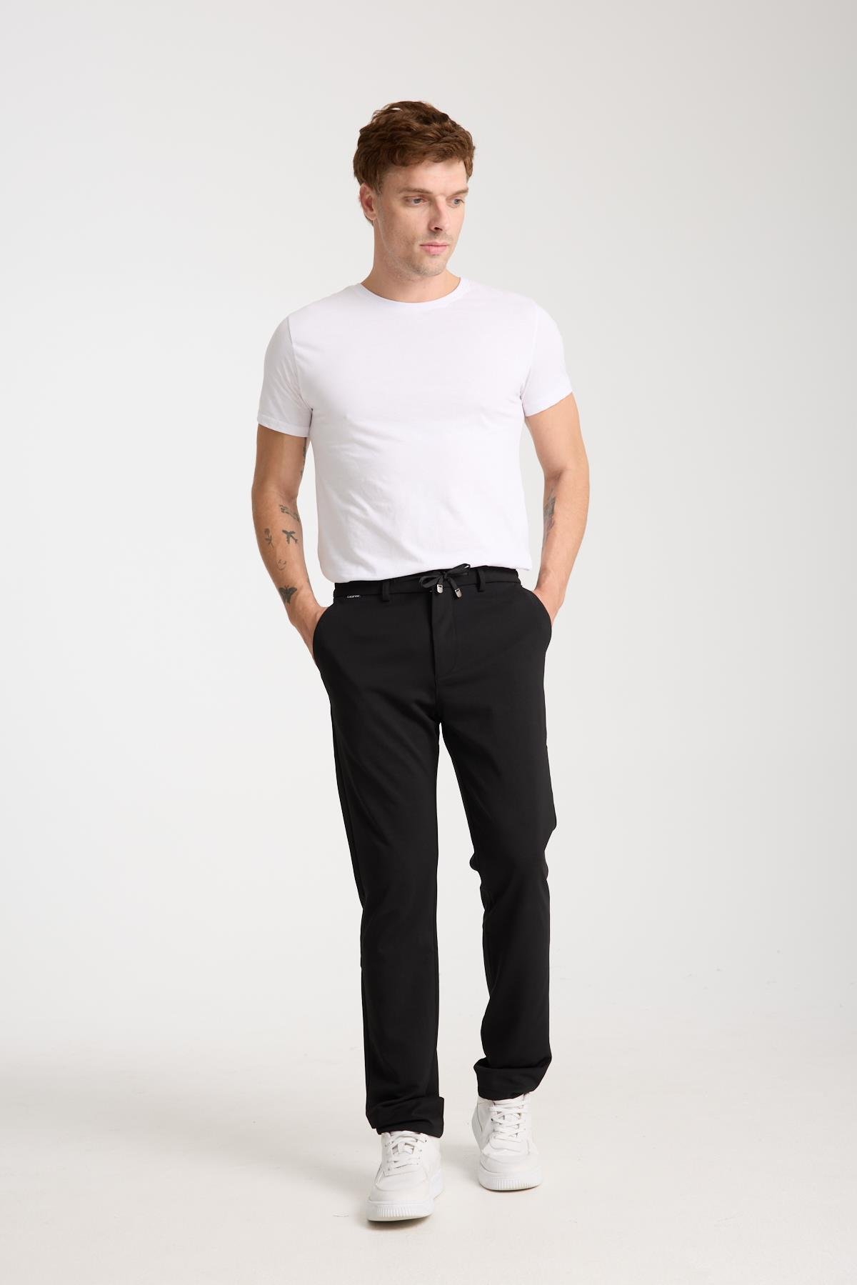 LACARINOErkek Yüksek Bel Dar Kesim Siyah Jogger Pantolon