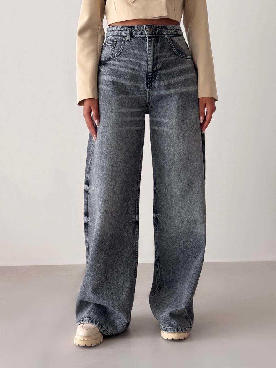 High Waist Loose Cut Dark Grey Wide Leg Jeans