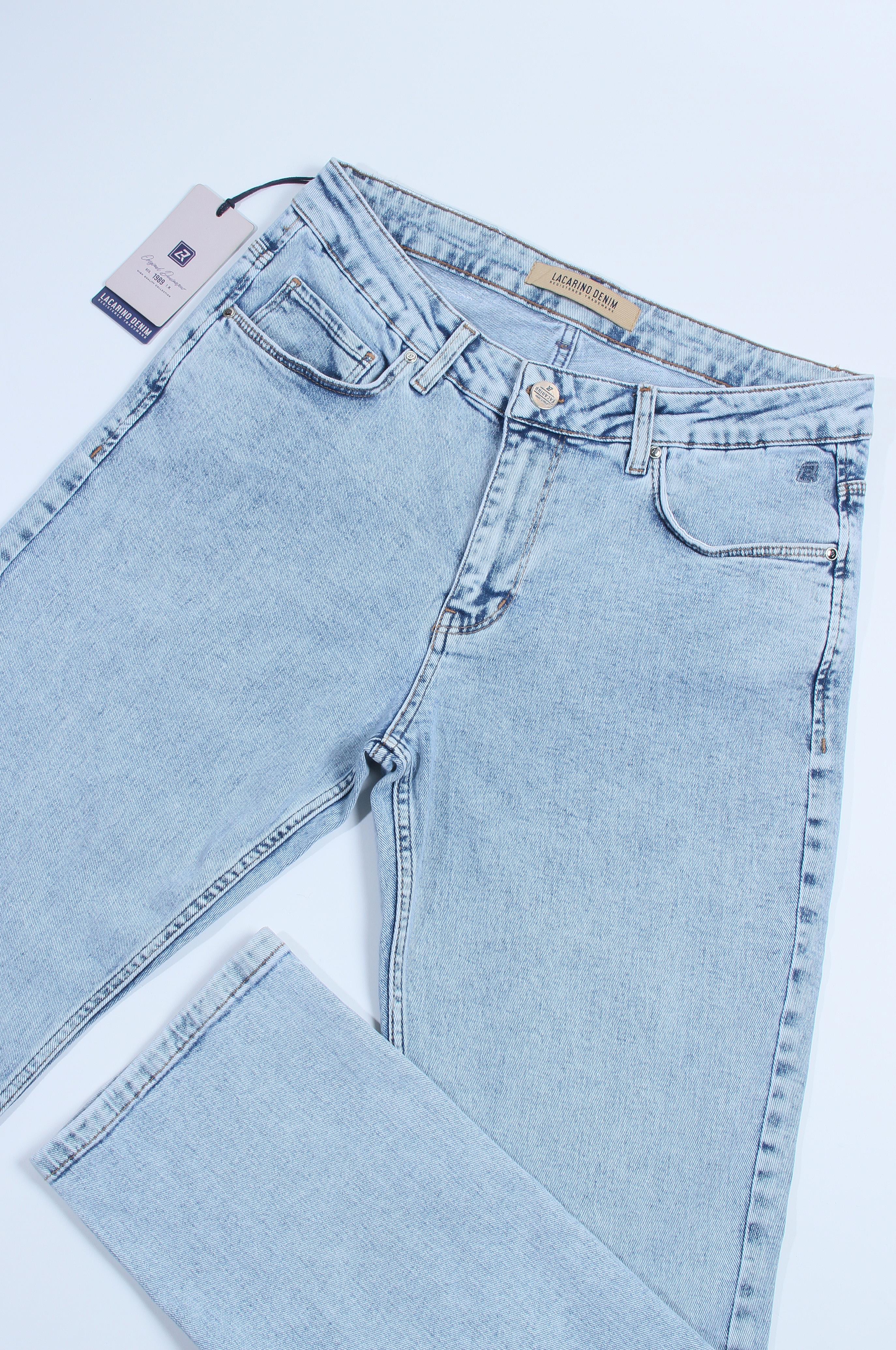 High Waist Belt Detailed Straight Leg Blue Jeans