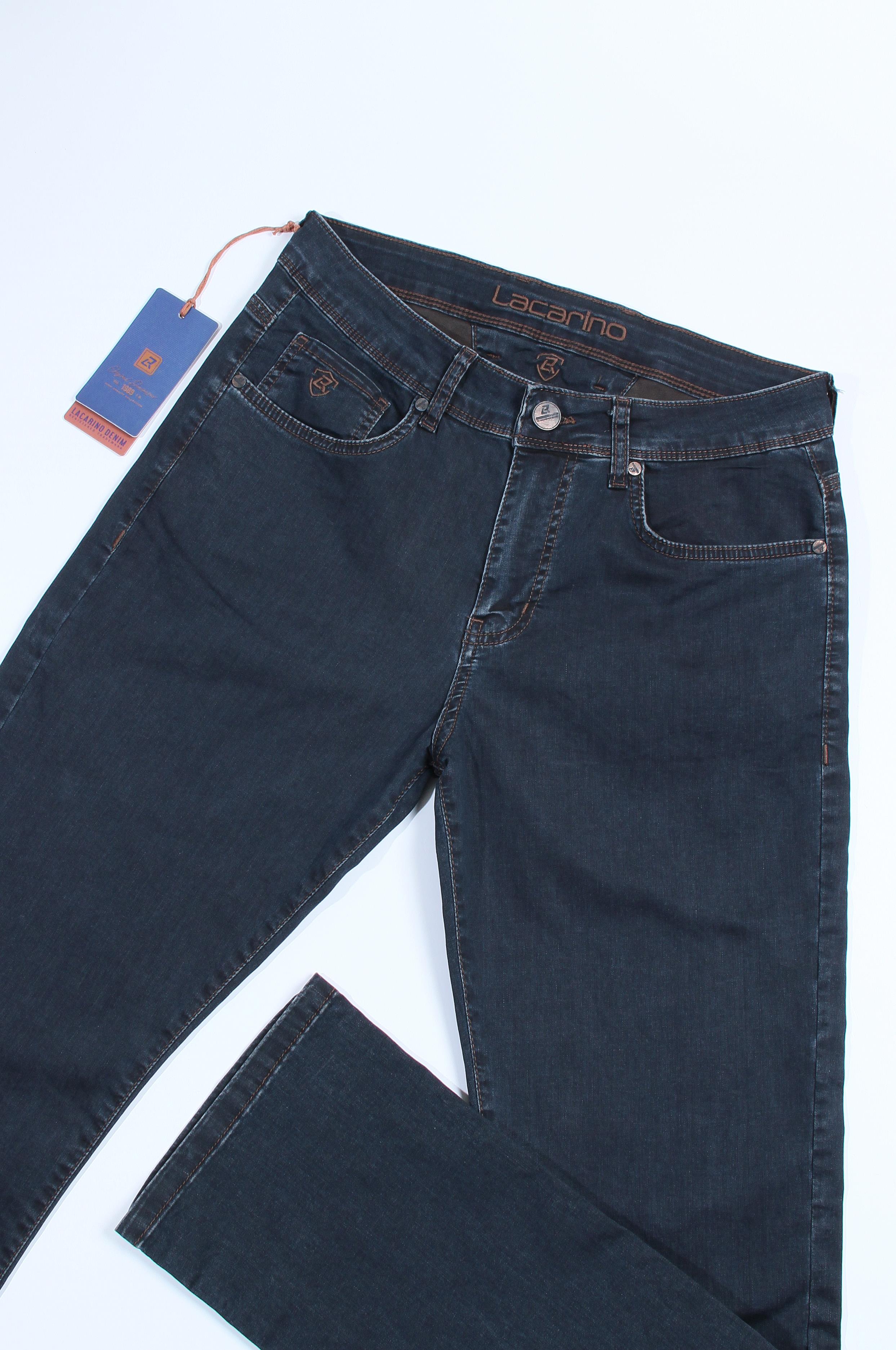 High Waist Straight Leg Battal Cut Blue Brown Jeans