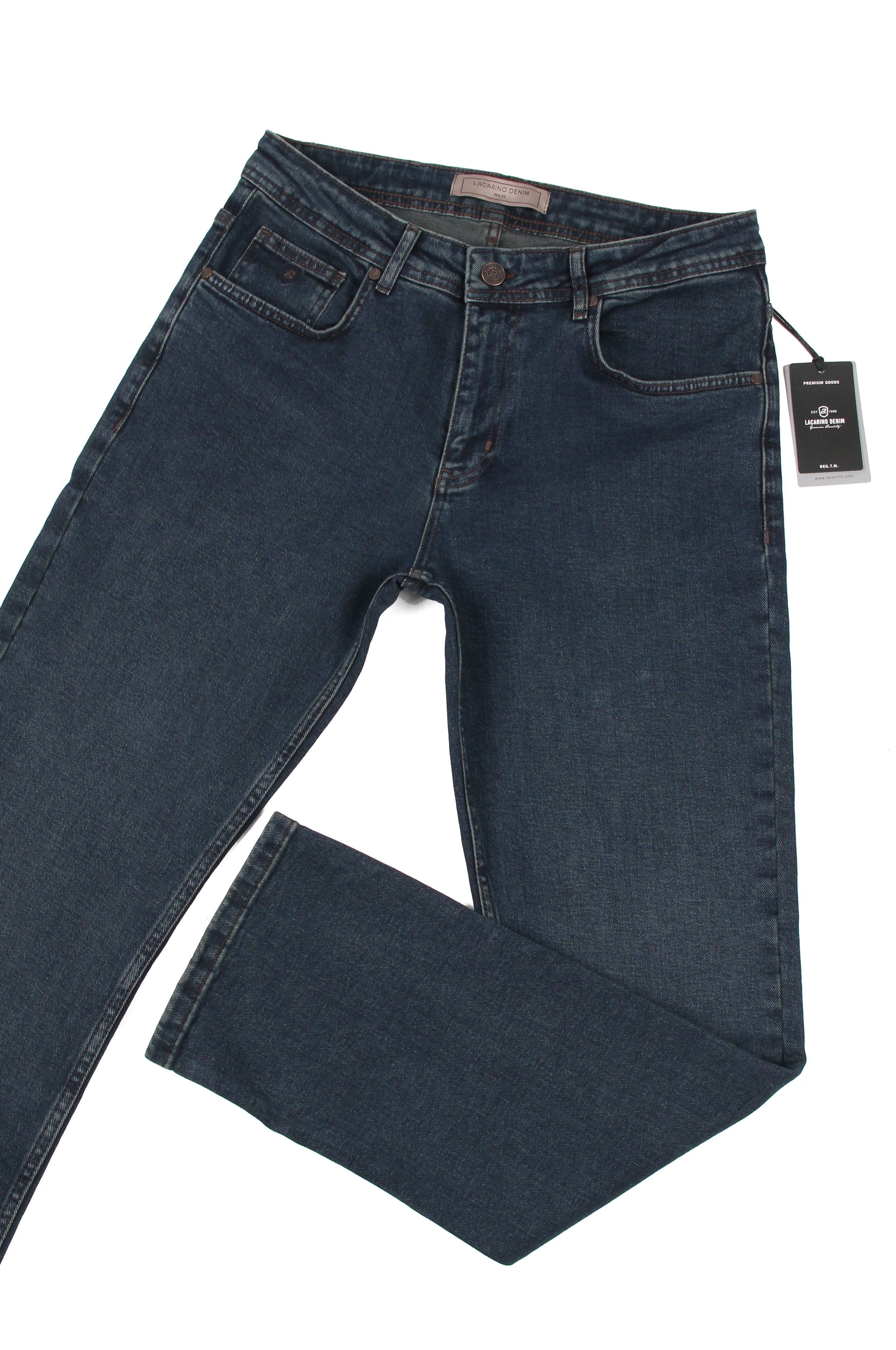 LACARINOYüksek Bel Bol Paça Rahat Kalıp Dark Blue Tint Erkek Jean Pantolon
