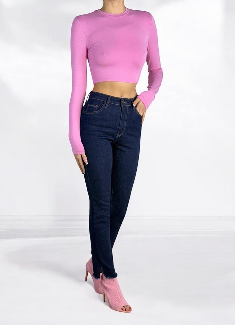 High Waist Leg Dirty Stitching Detailed Side Slit Rinse Jeans
