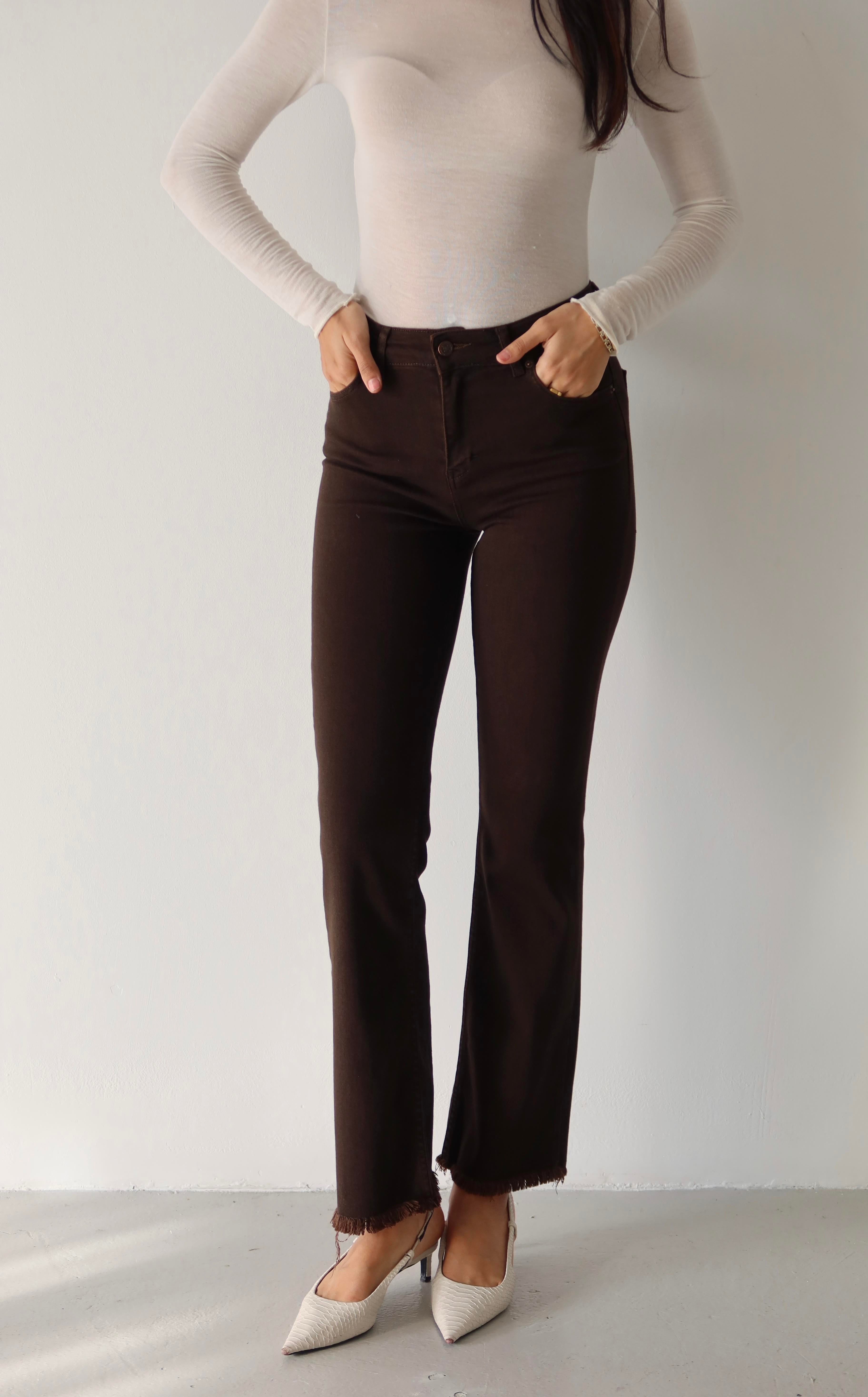 LACARINOMini Flare Dark Brown Jean Pantolon