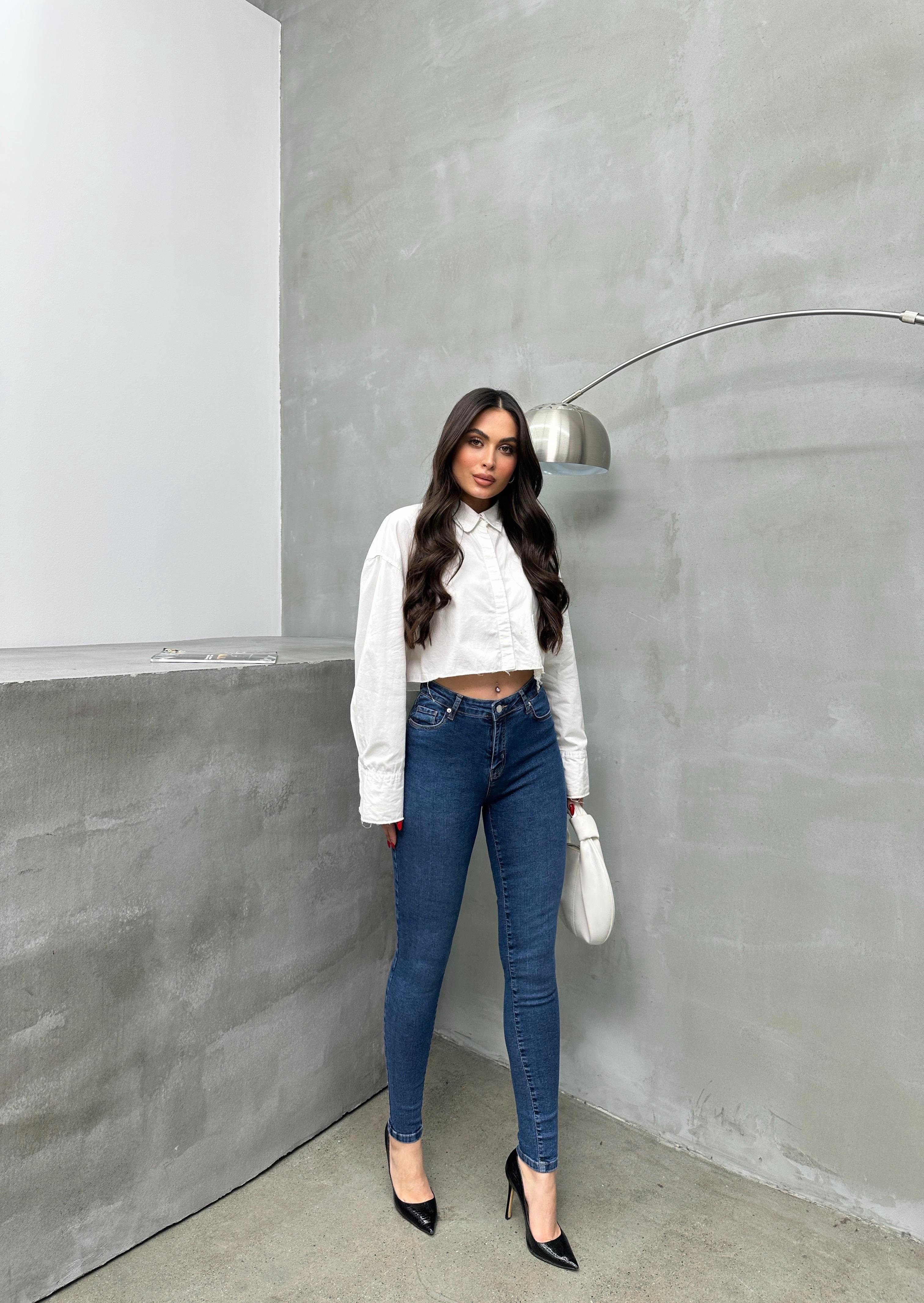 High Waist Skinny Leg Blue Jeans