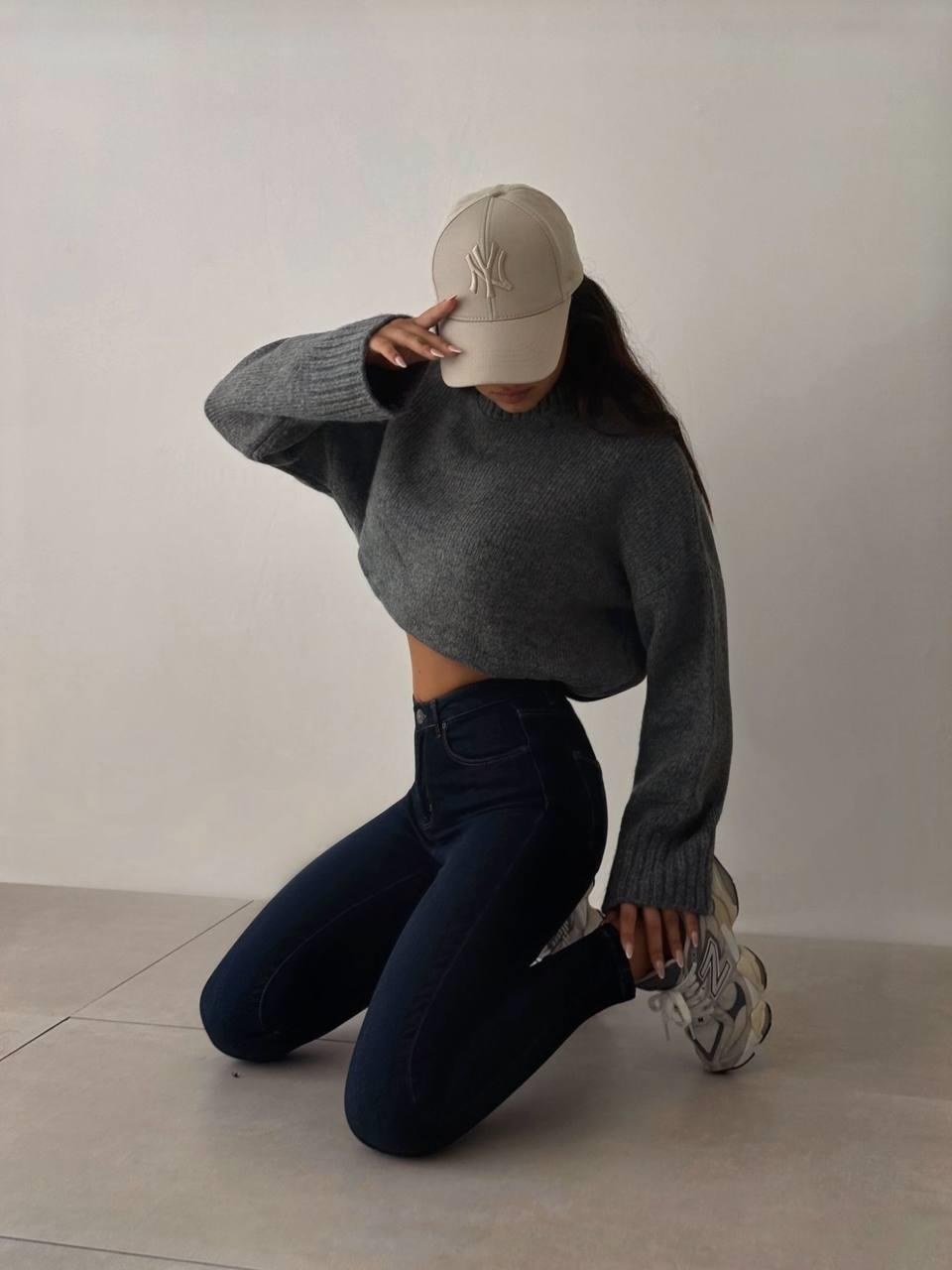 High Waist Skinny Leg Women's Dark Blue Tint Trousers