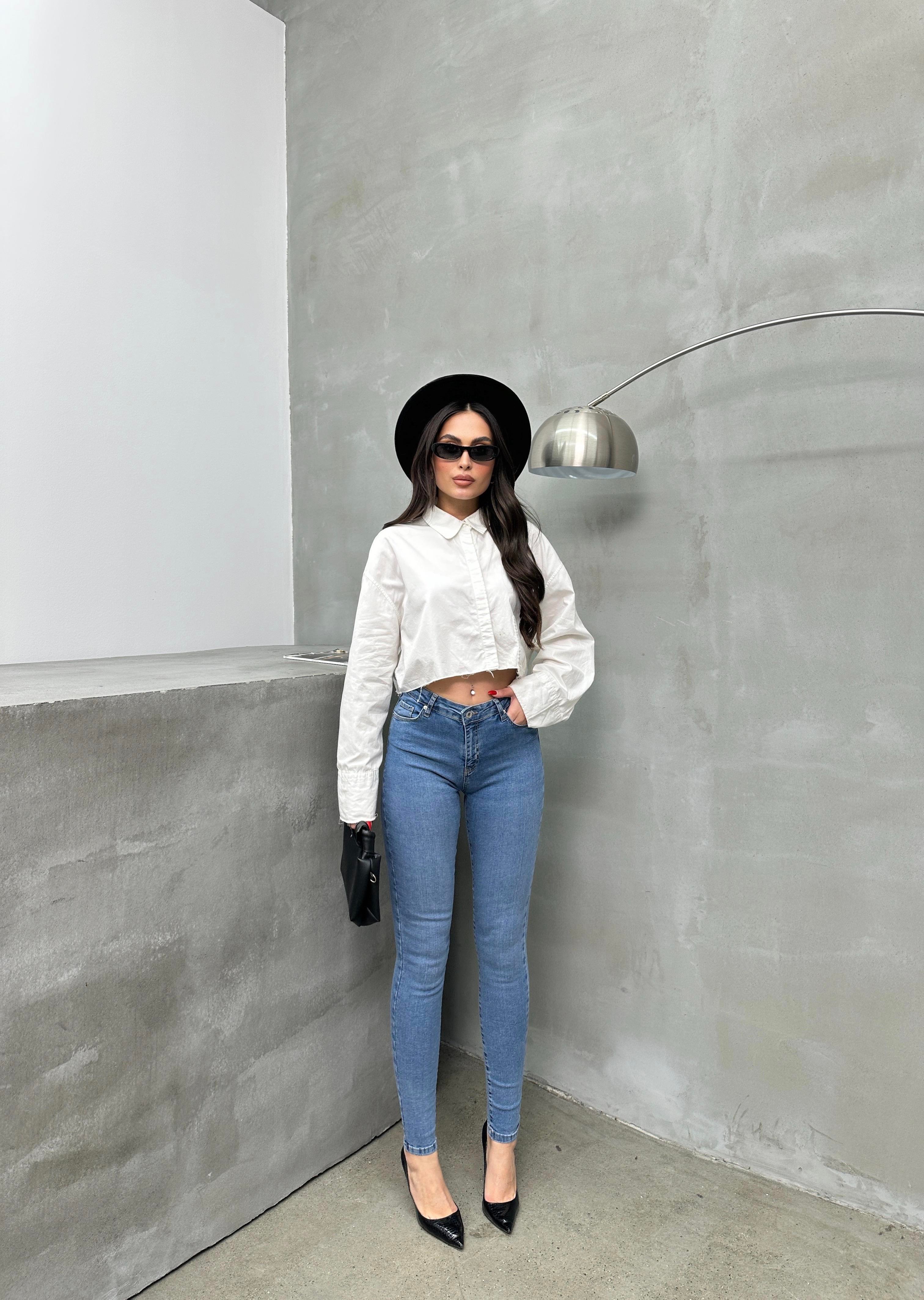 High Waist Skinny Leg Light Blue Jeans