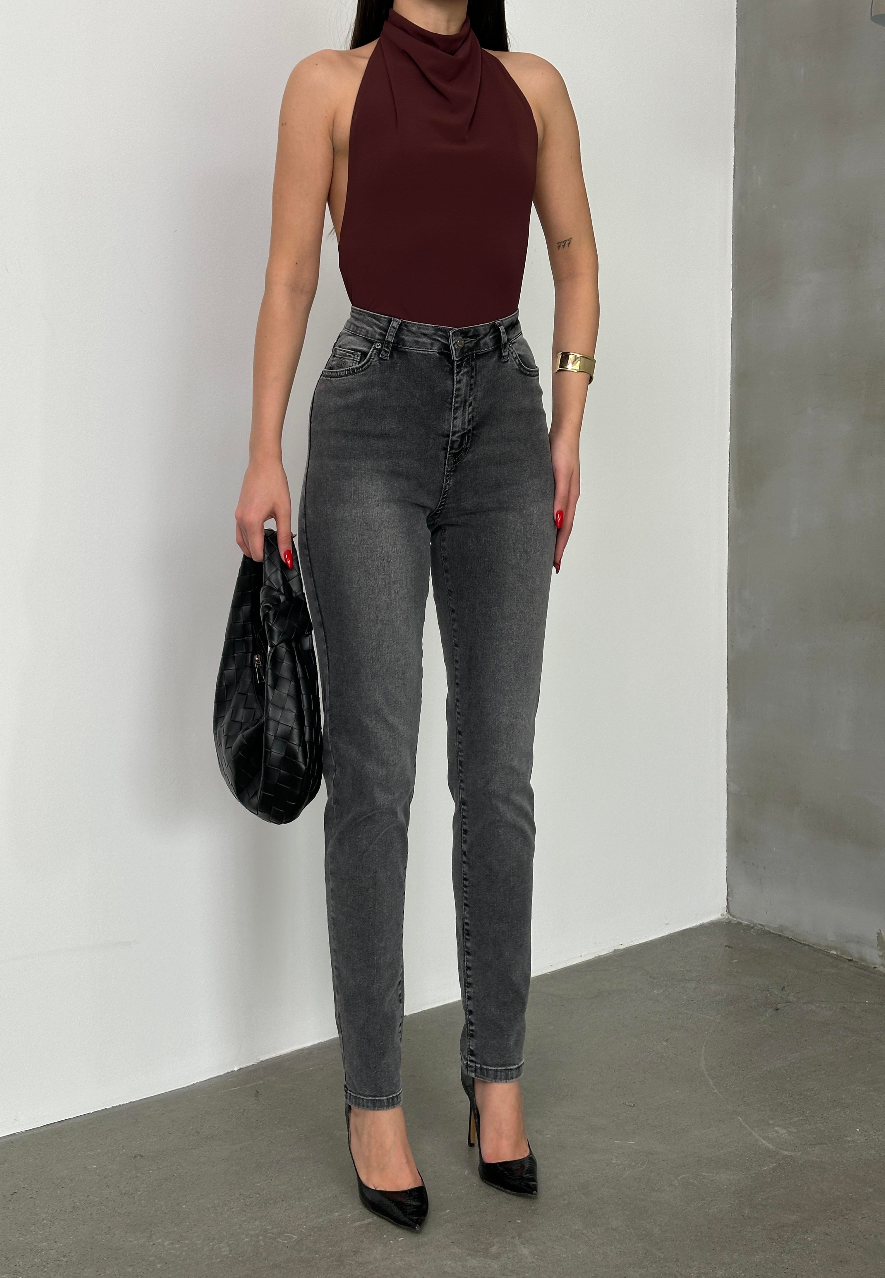 High Waist Classic Cut Narrow Leg Anthracite Jeans