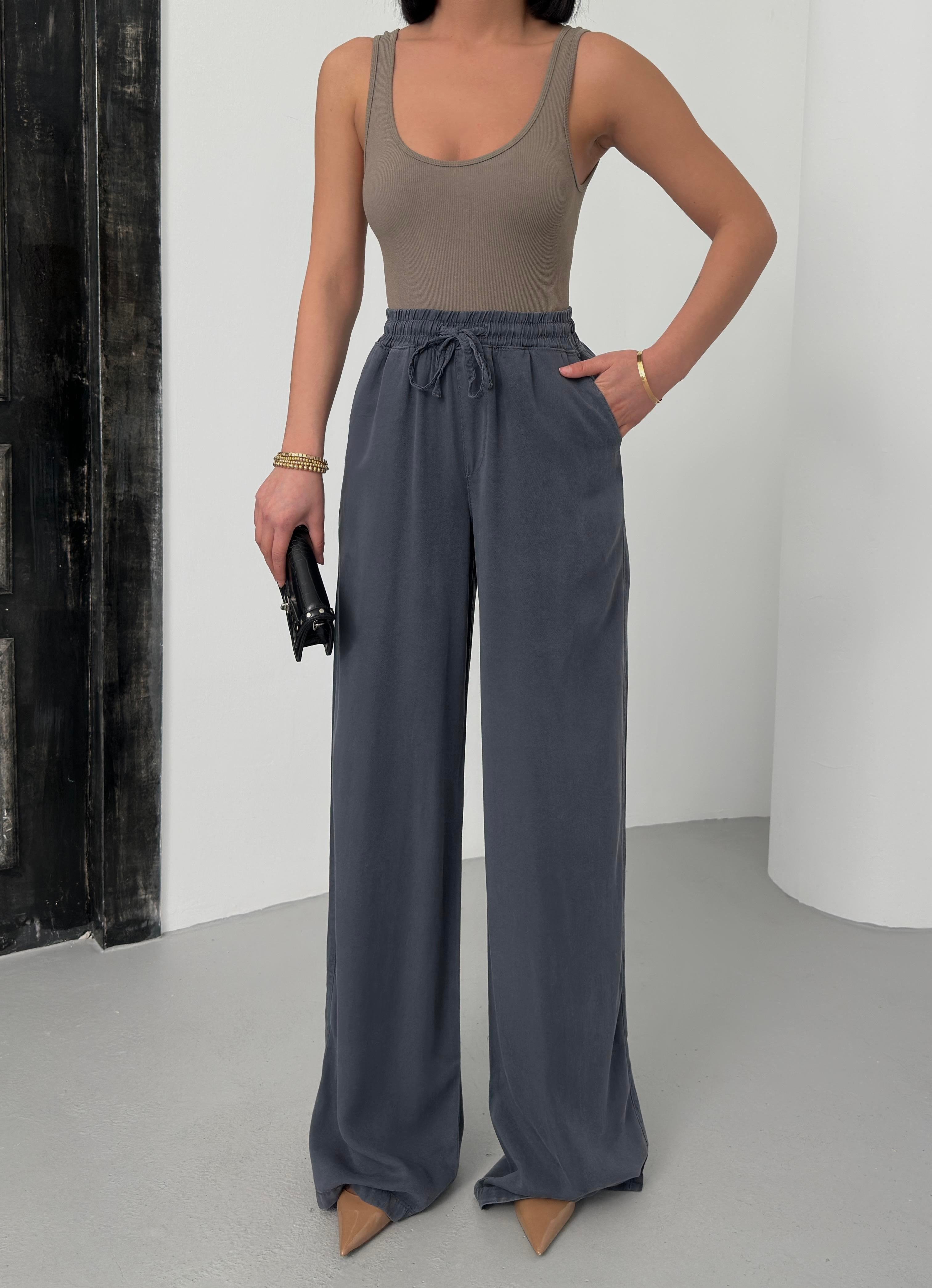 Elasticated Waist Shabby Anthracite Palazzo Pants